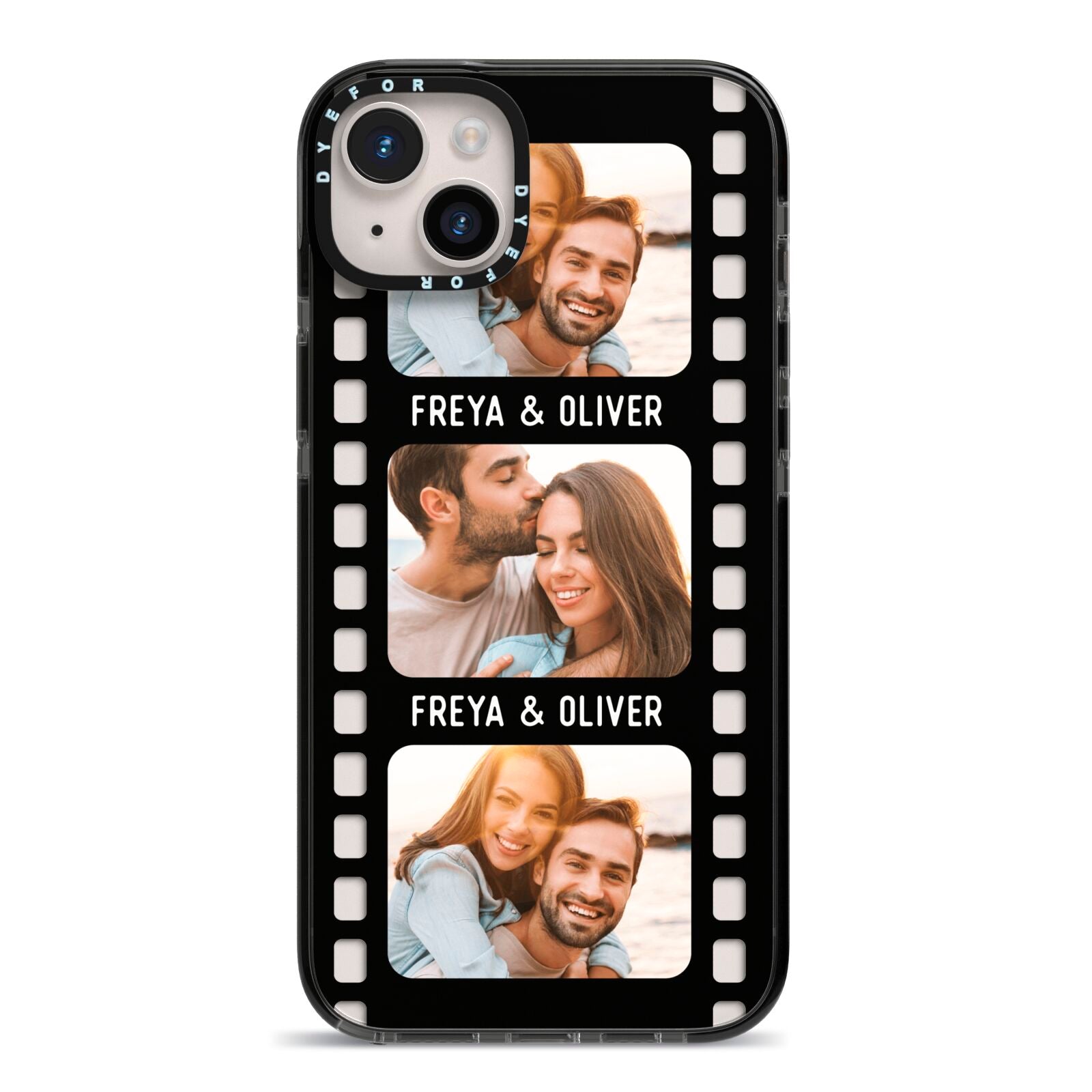 Photo Film Personalised iPhone 14 Plus Black Impact Case on Silver phone
