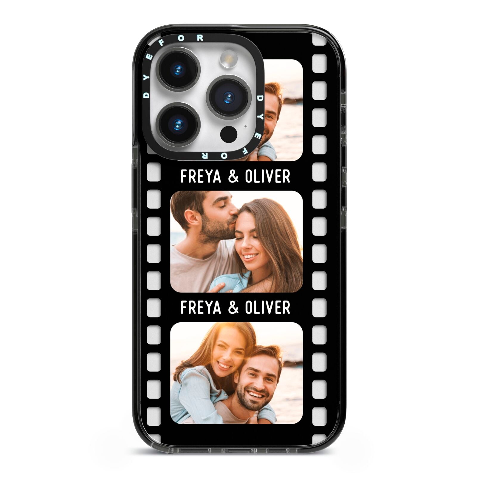 Photo Film Personalised iPhone 14 Pro Black Impact Case on Silver phone