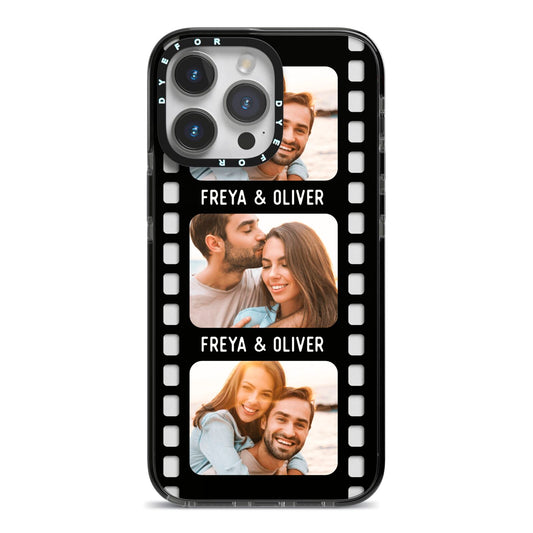 Photo Film Personalised iPhone 14 Pro Max Black Impact Case on Silver phone