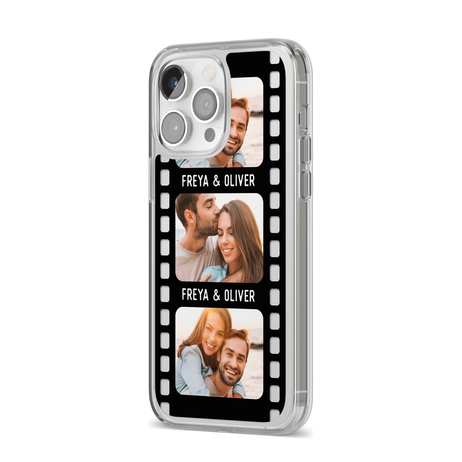 Photo Film Personalised iPhone 14 Pro Max Clear Tough Case Silver Angled Image