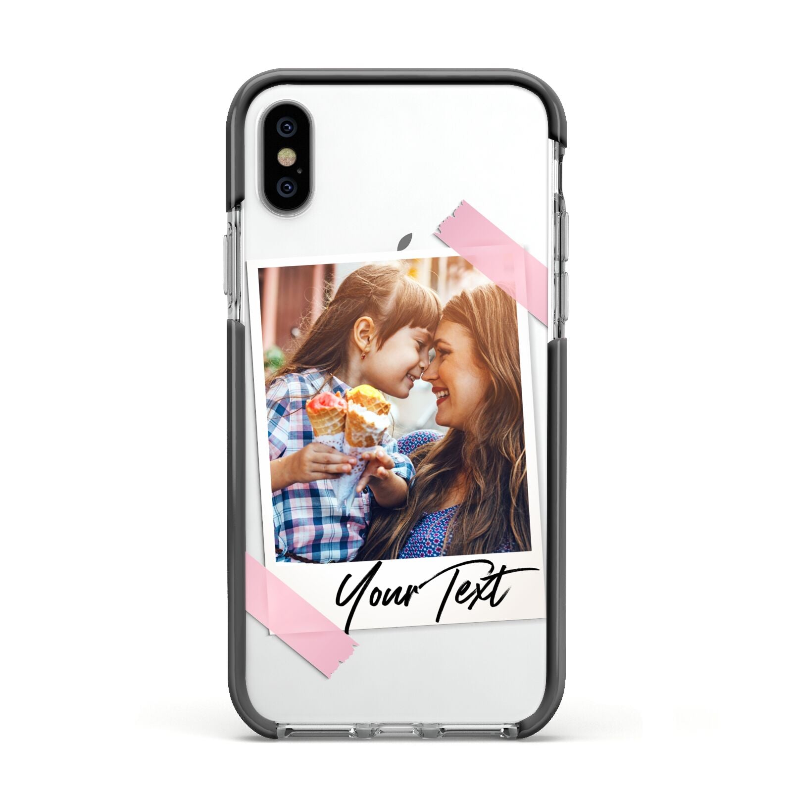 Photo Frame Apple iPhone Xs Impact Case Black Edge on Silver Phone