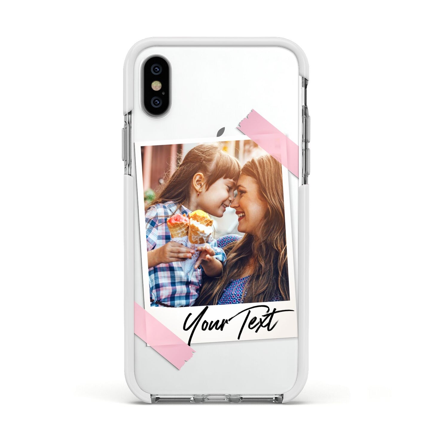 Photo Frame Apple iPhone Xs Impact Case White Edge on Silver Phone