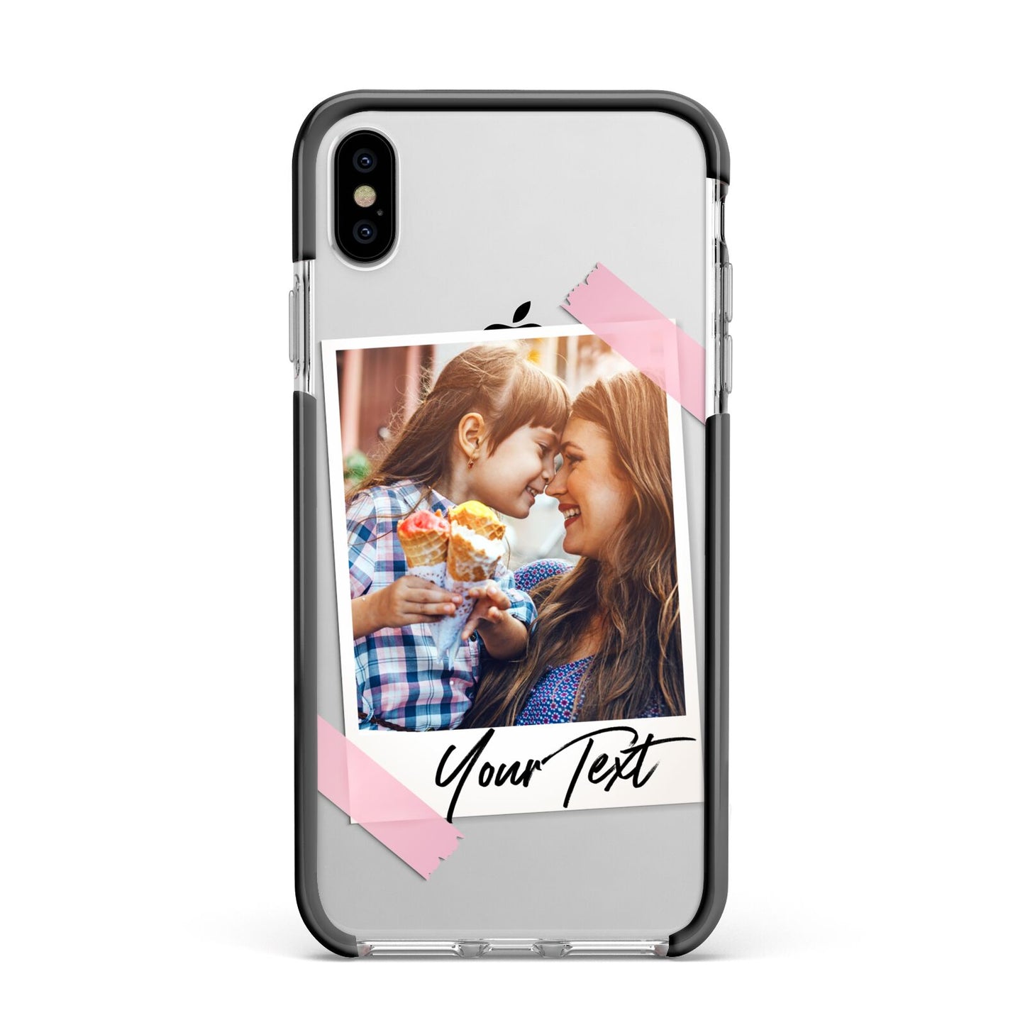 Photo Frame Apple iPhone Xs Max Impact Case Black Edge on Silver Phone