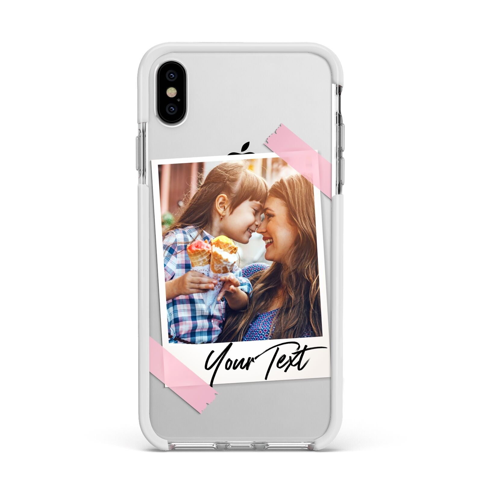 Photo Frame Apple iPhone Xs Max Impact Case White Edge on Silver Phone