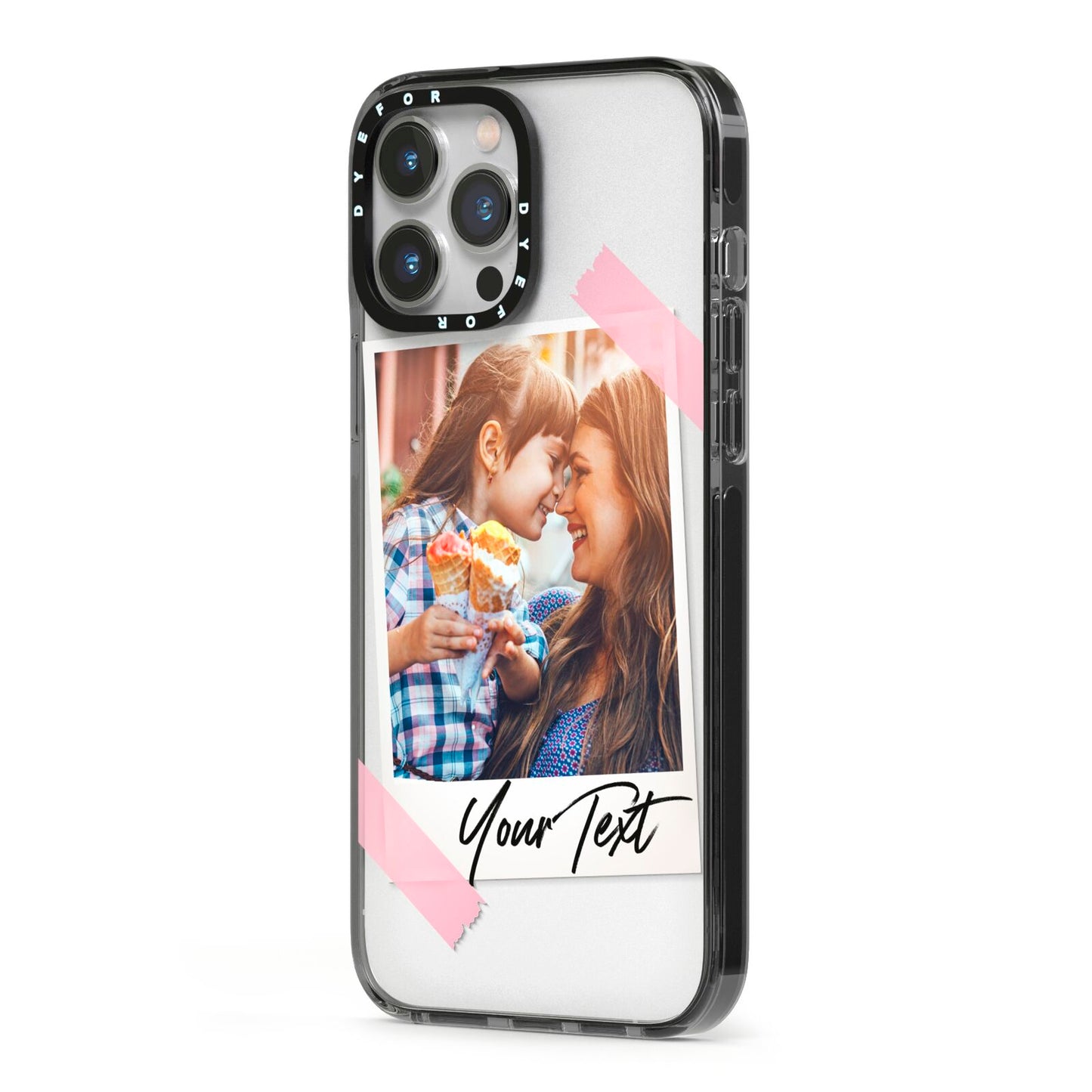 Photo Frame iPhone 13 Pro Max Black Impact Case Side Angle on Silver phone