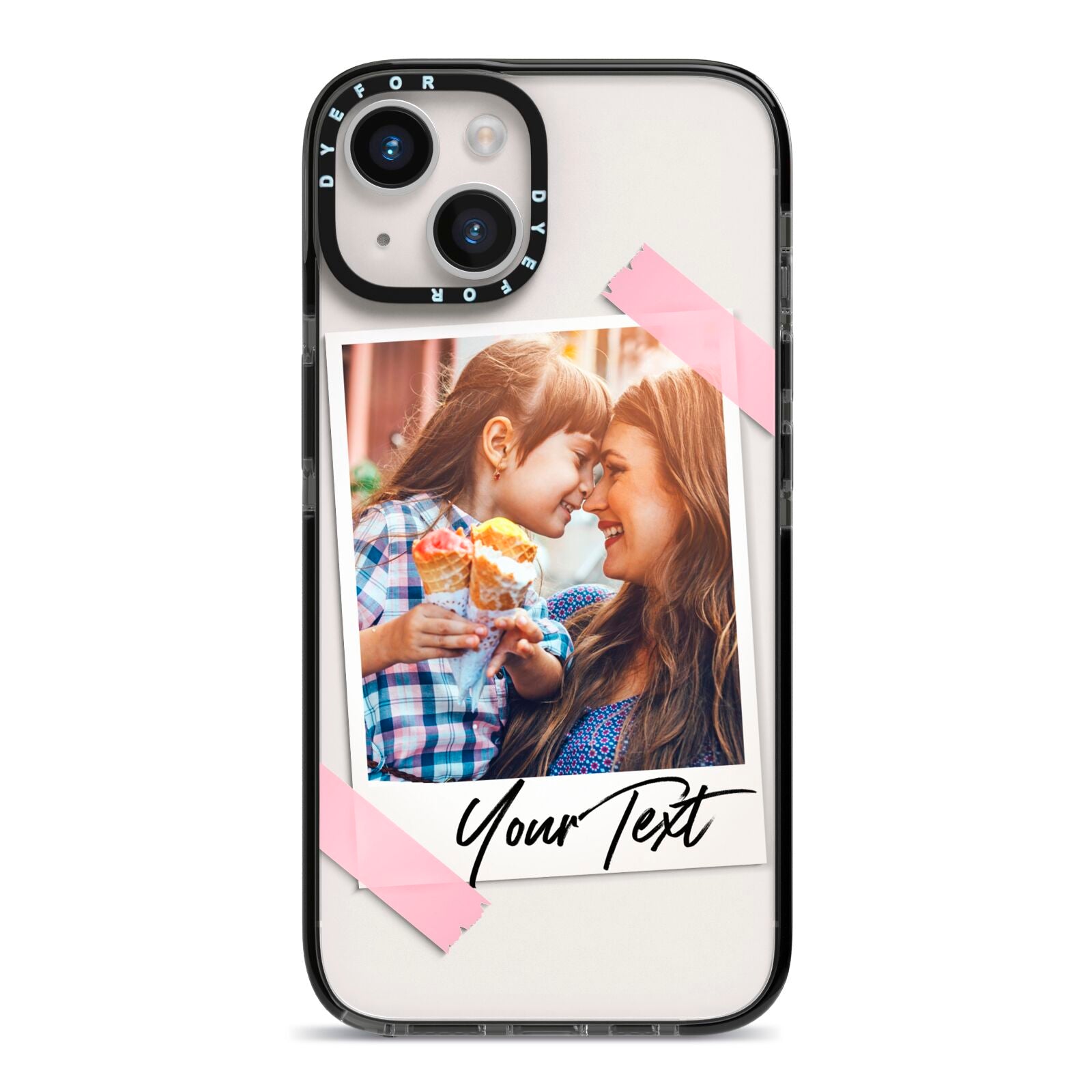 Photo Frame iPhone 14 Black Impact Case on Silver phone