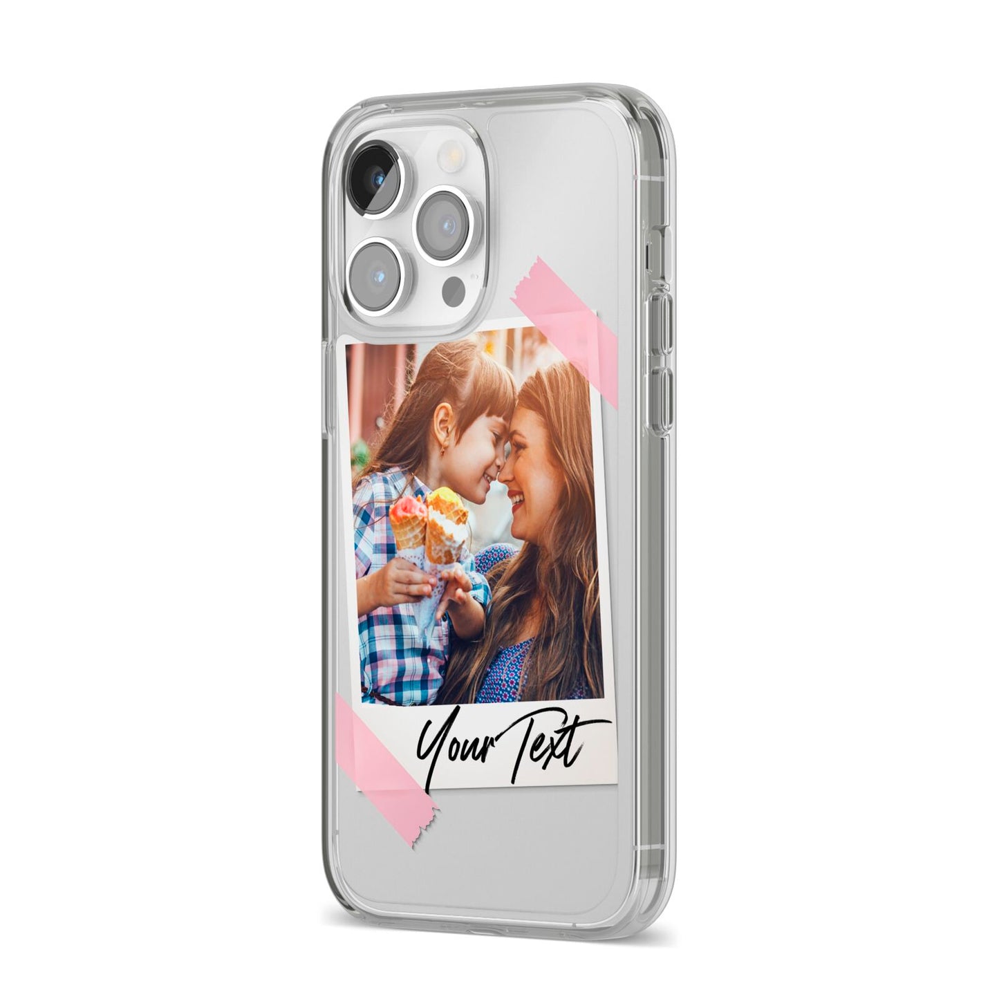 Photo Frame iPhone 14 Pro Max Clear Tough Case Silver Angled Image