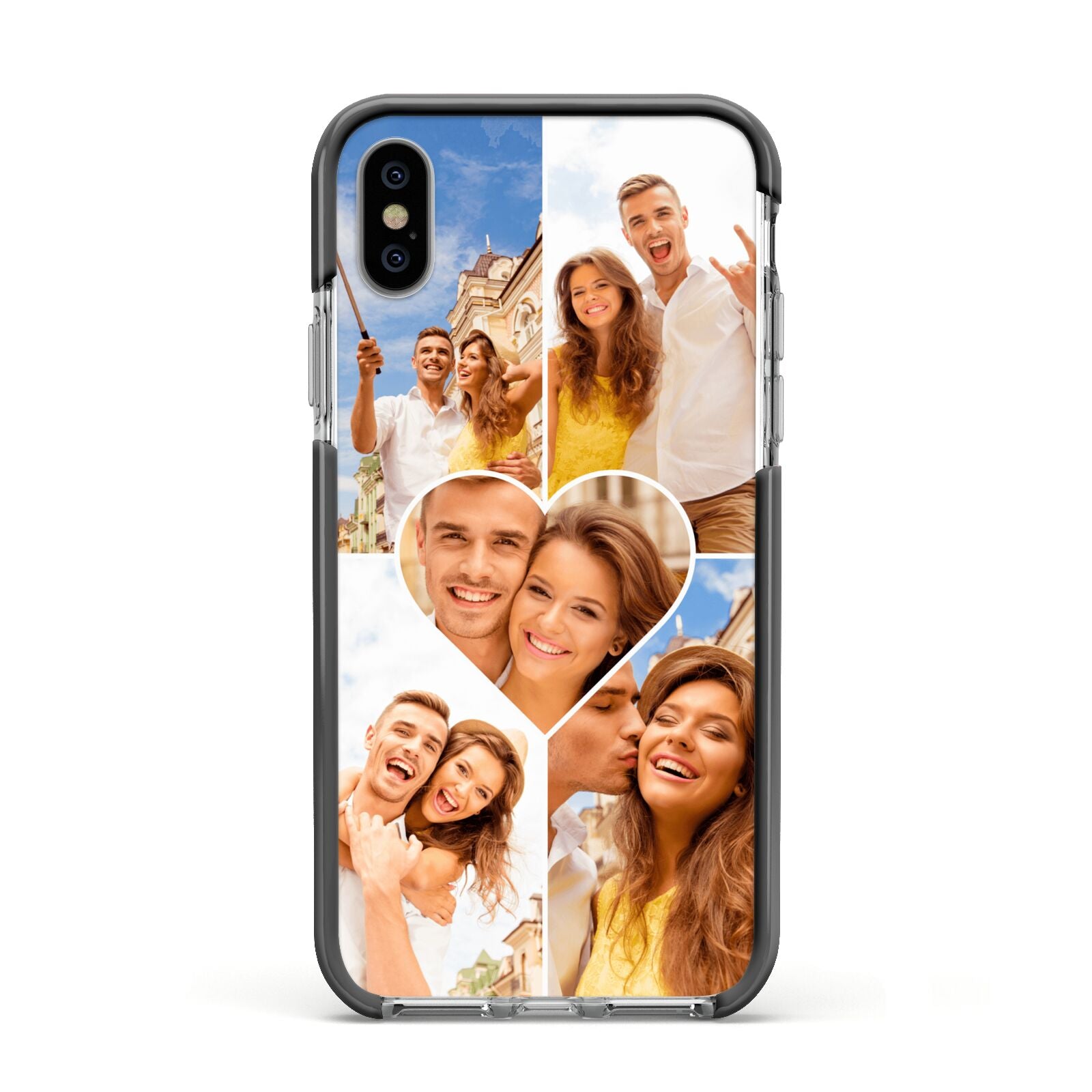 Photo Heart Apple iPhone Xs Impact Case Black Edge on Silver Phone