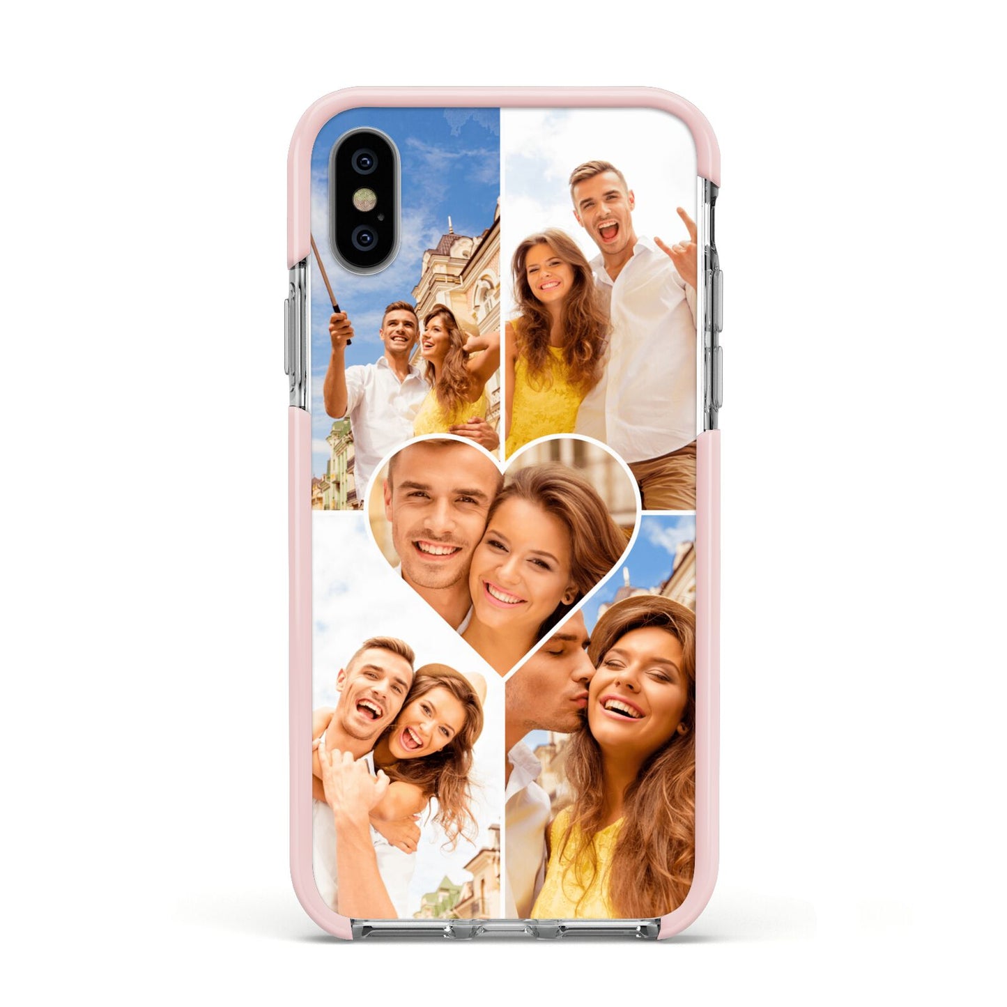 Photo Heart Apple iPhone Xs Impact Case Pink Edge on Silver Phone