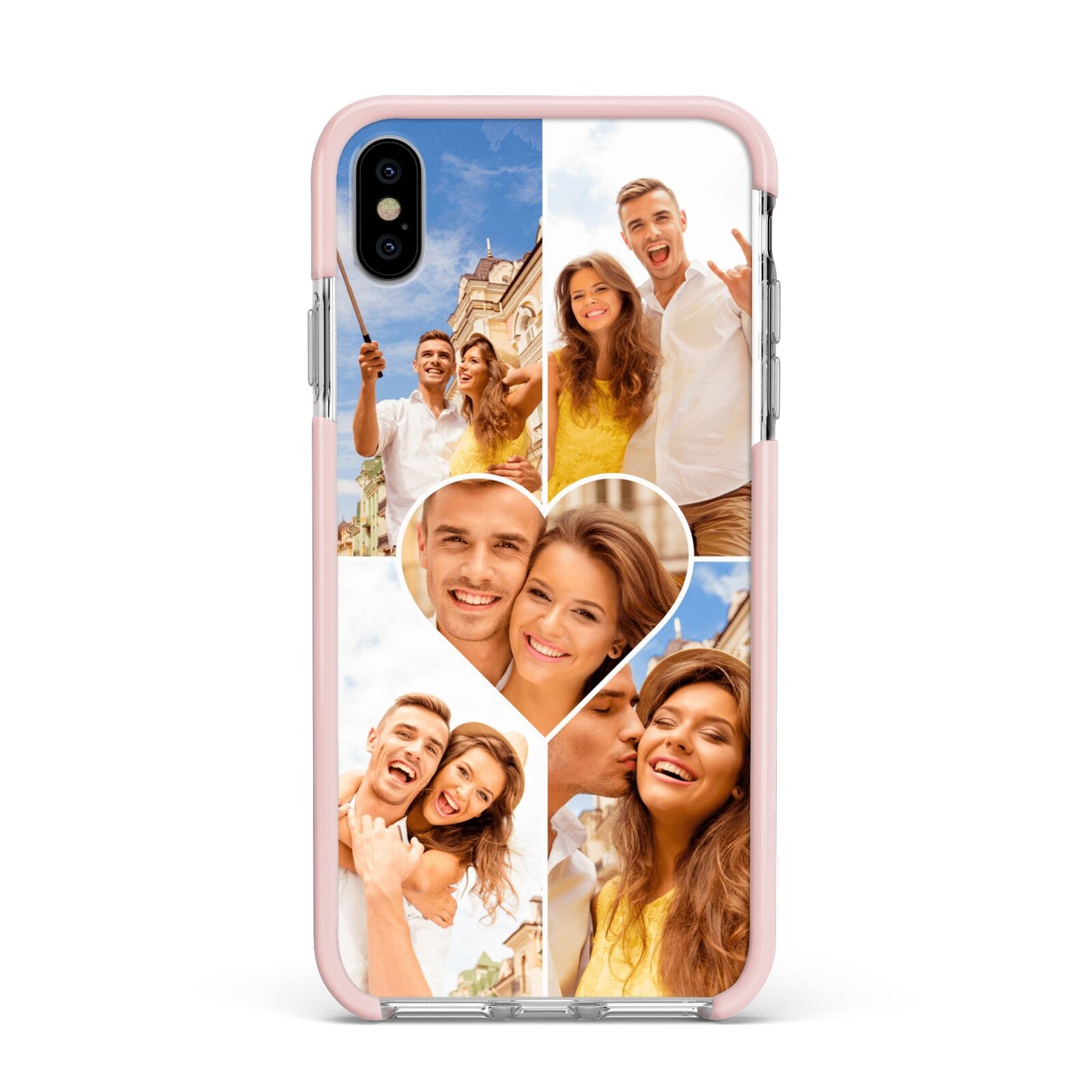Photo Heart Apple iPhone Xs Max Impact Case Pink Edge on Silver Phone