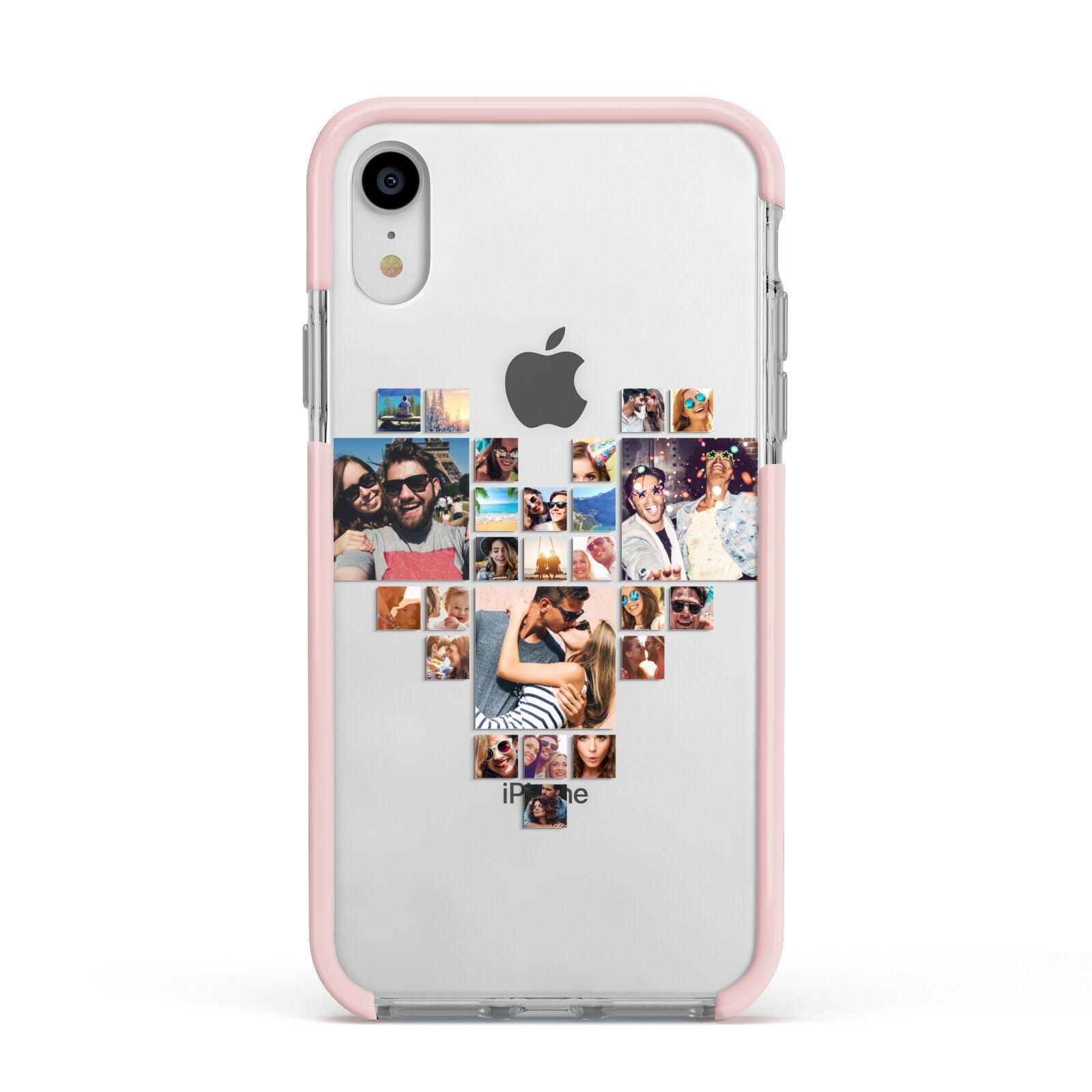 Photo Heart Collage Apple iPhone XR Impact Case Pink Edge on Silver Phone