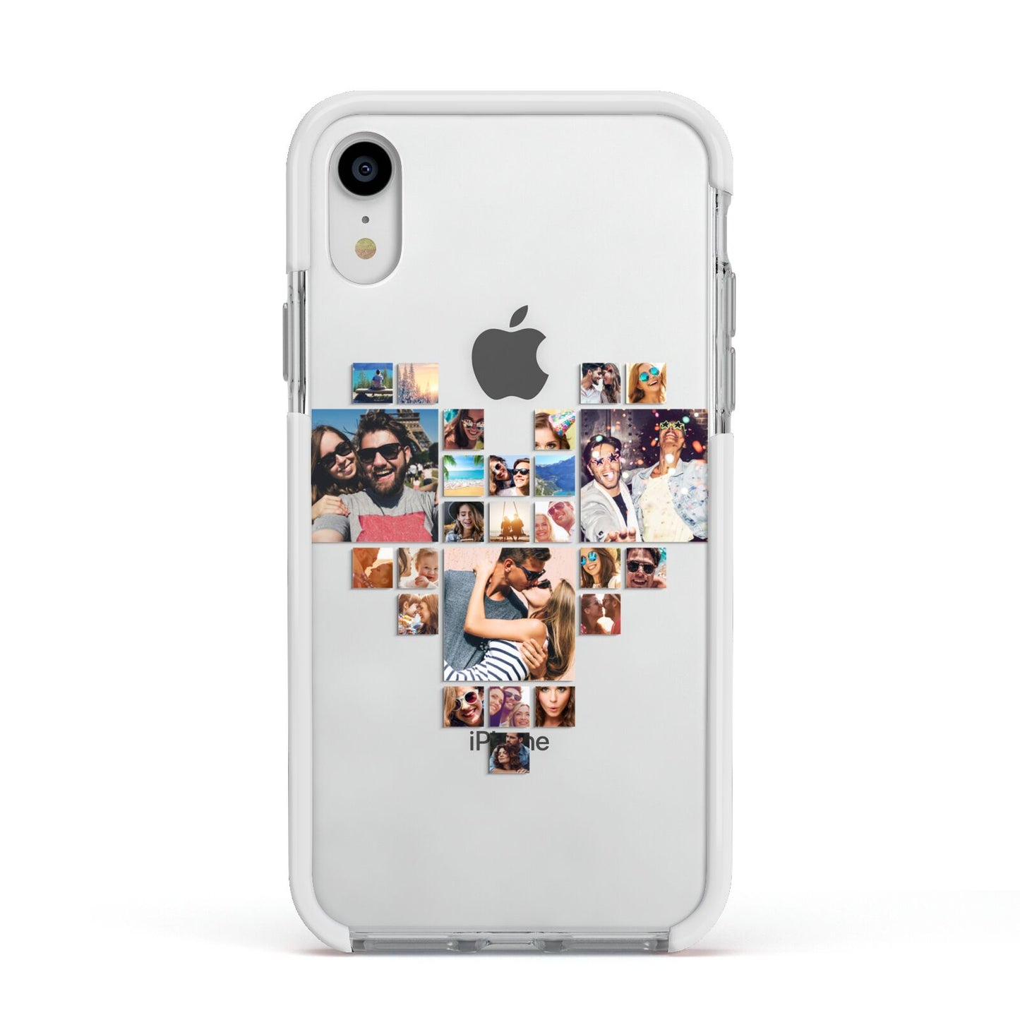 Photo Heart Collage Apple iPhone XR Impact Case White Edge on Silver Phone