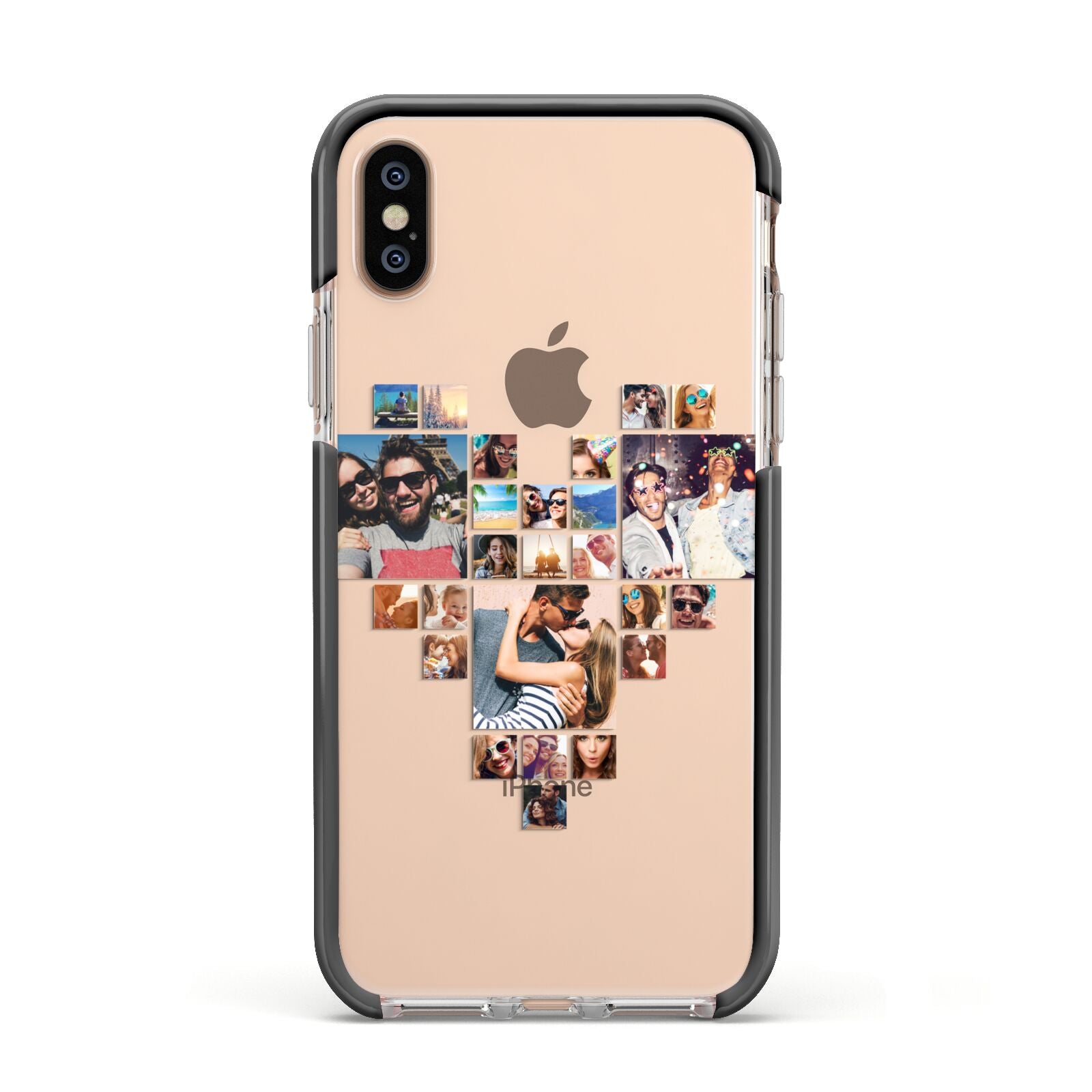 Photo Heart Collage Apple iPhone Xs Impact Case Black Edge on Gold Phone