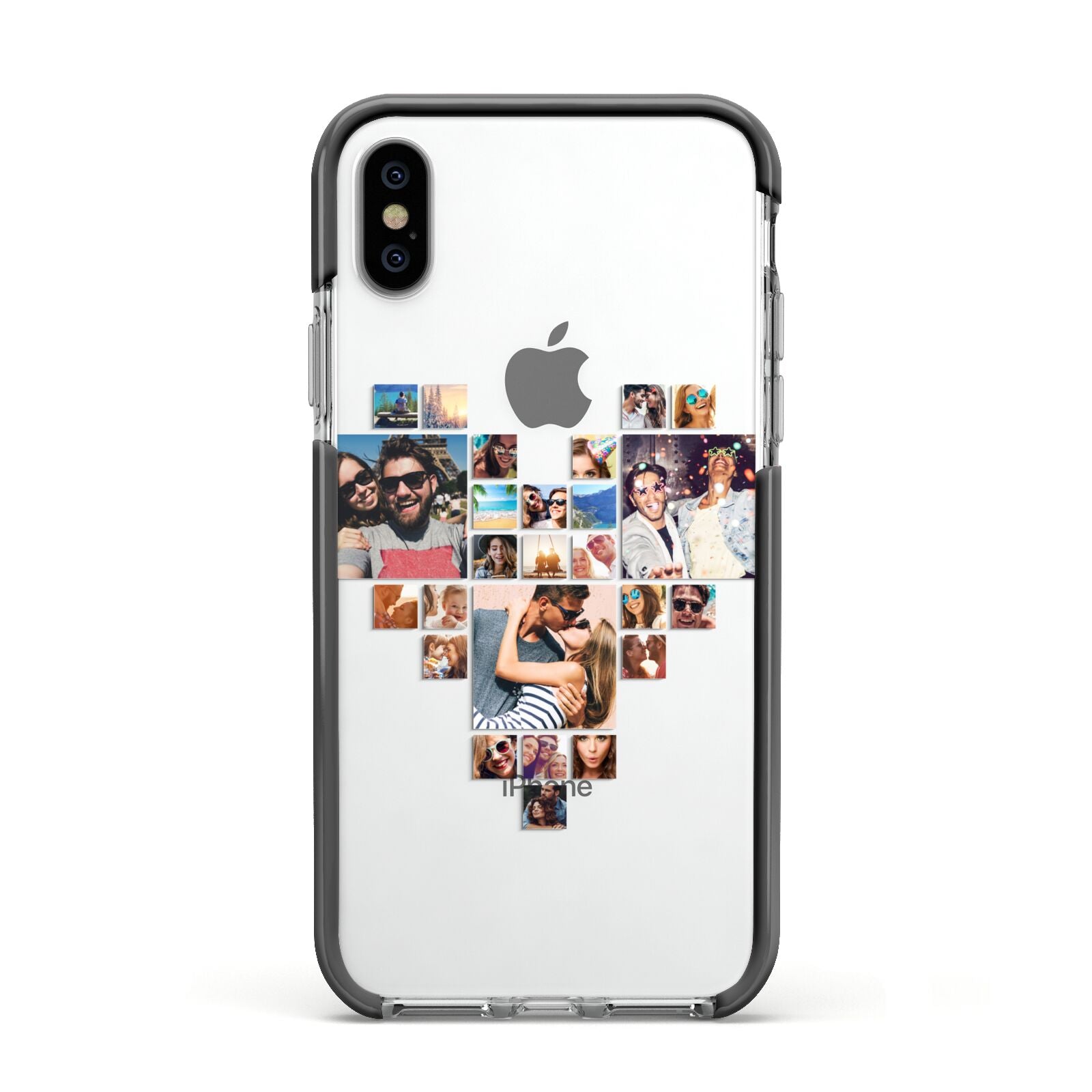 Photo Heart Collage Apple iPhone Xs Impact Case Black Edge on Silver Phone