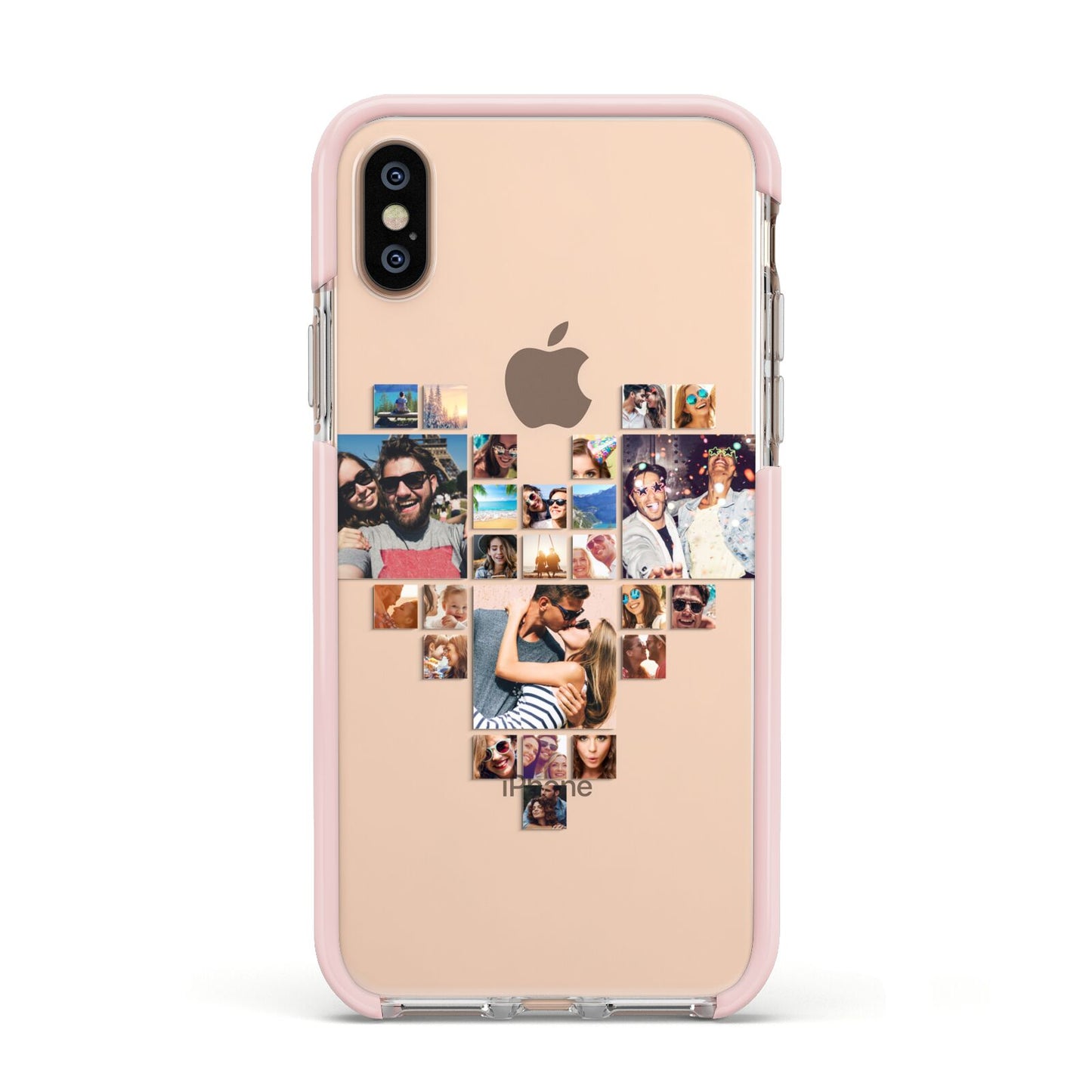 Photo Heart Collage Apple iPhone Xs Impact Case Pink Edge on Gold Phone
