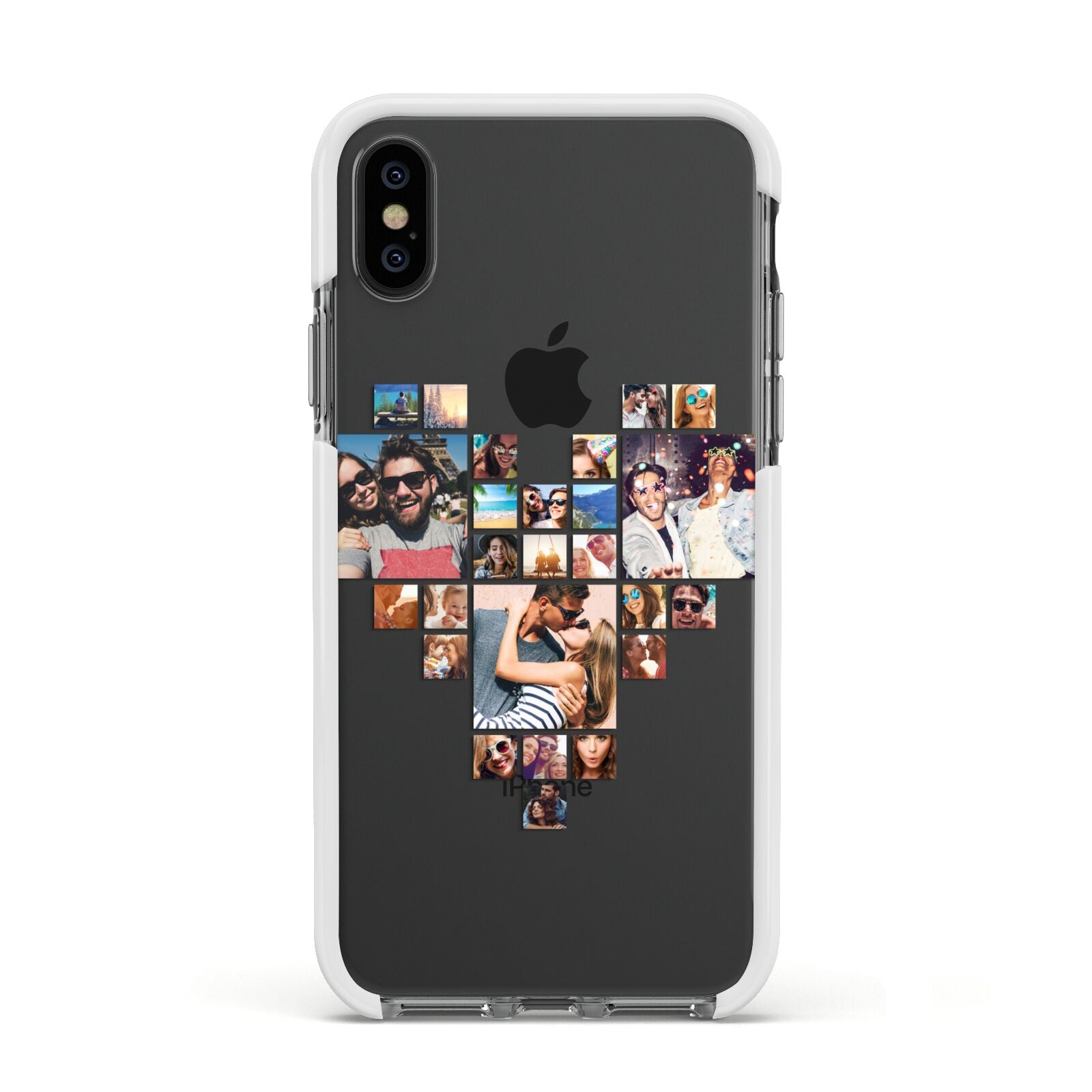 Photo Heart Collage Apple iPhone Xs Impact Case White Edge on Black Phone