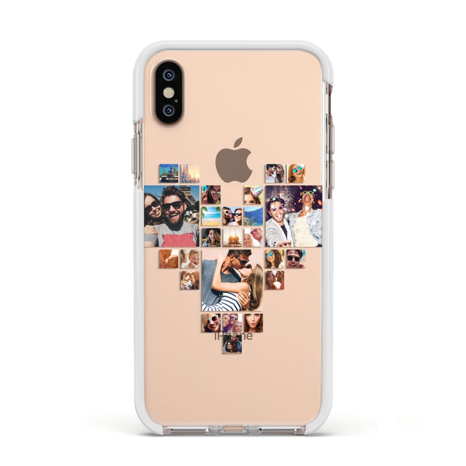 Photo Heart Collage Apple iPhone Xs Impact Case White Edge on Gold Phone