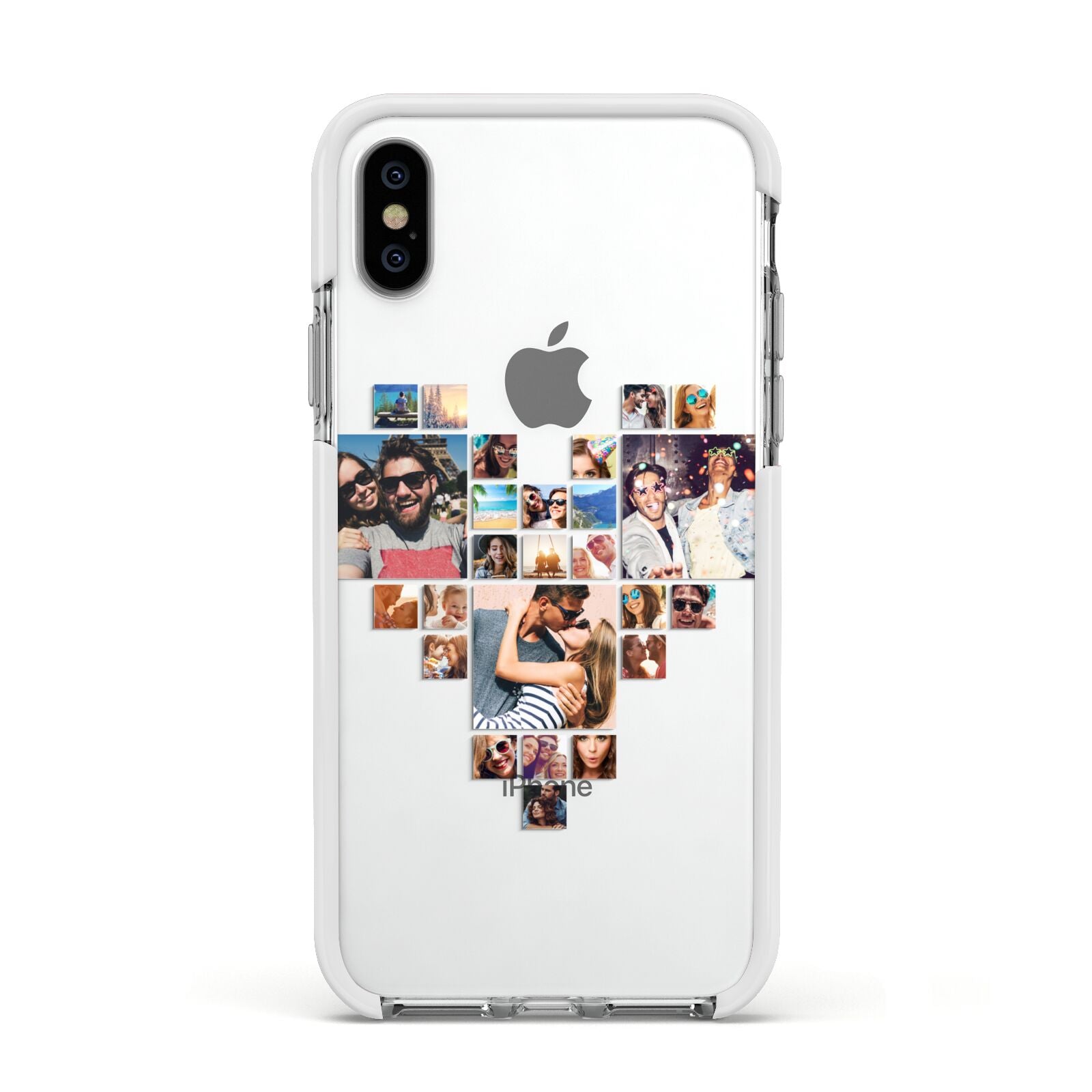 Photo Heart Collage Apple iPhone Xs Impact Case White Edge on Silver Phone