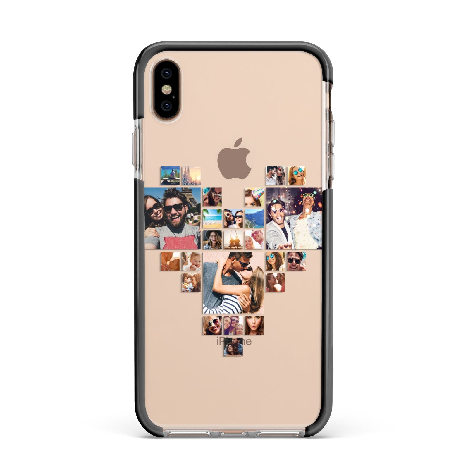 Photo Heart Collage Apple iPhone Xs Max Impact Case Black Edge on Gold Phone