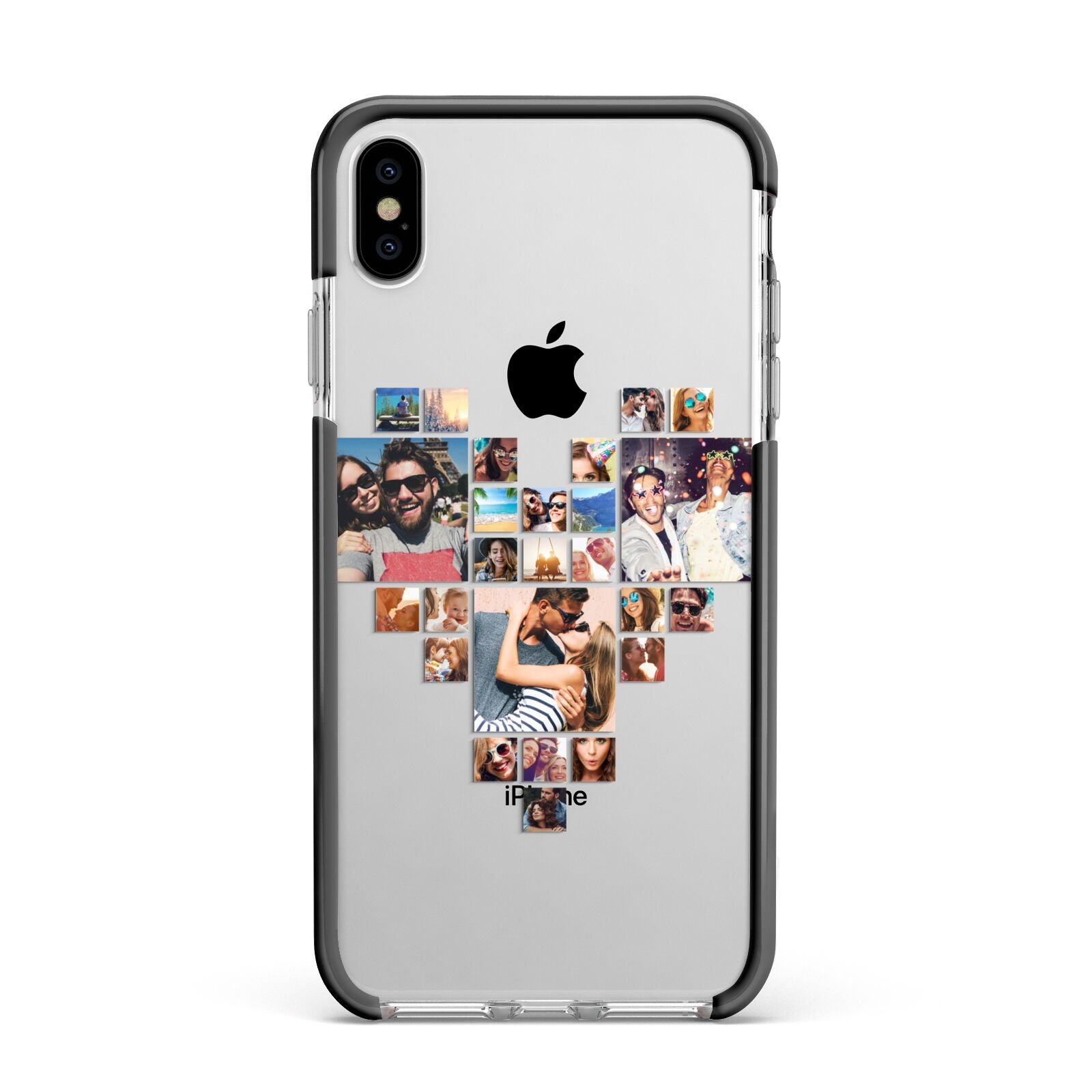 Photo Heart Collage Apple iPhone Xs Max Impact Case Black Edge on Silver Phone