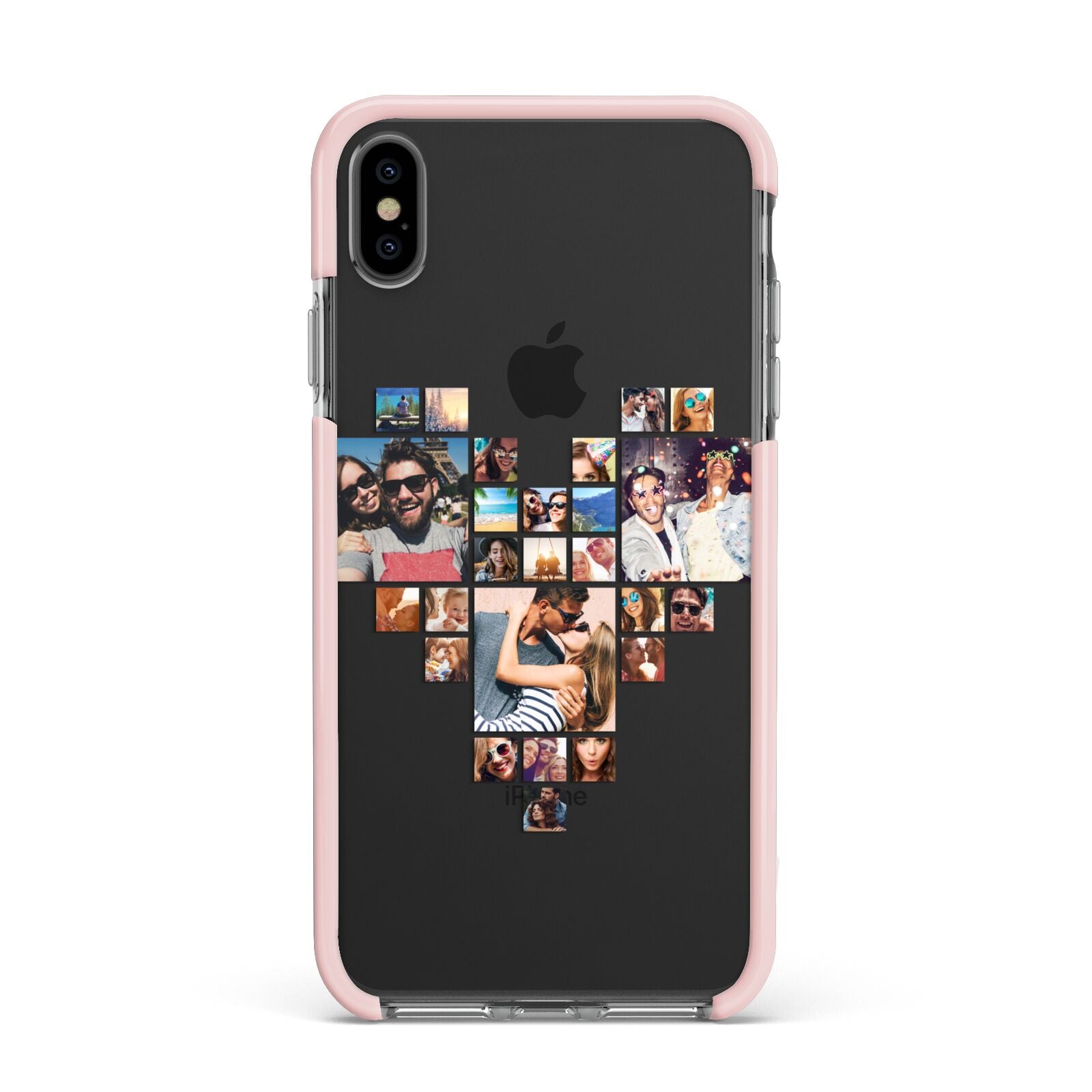 Photo Heart Collage Apple iPhone Xs Max Impact Case Pink Edge on Black Phone