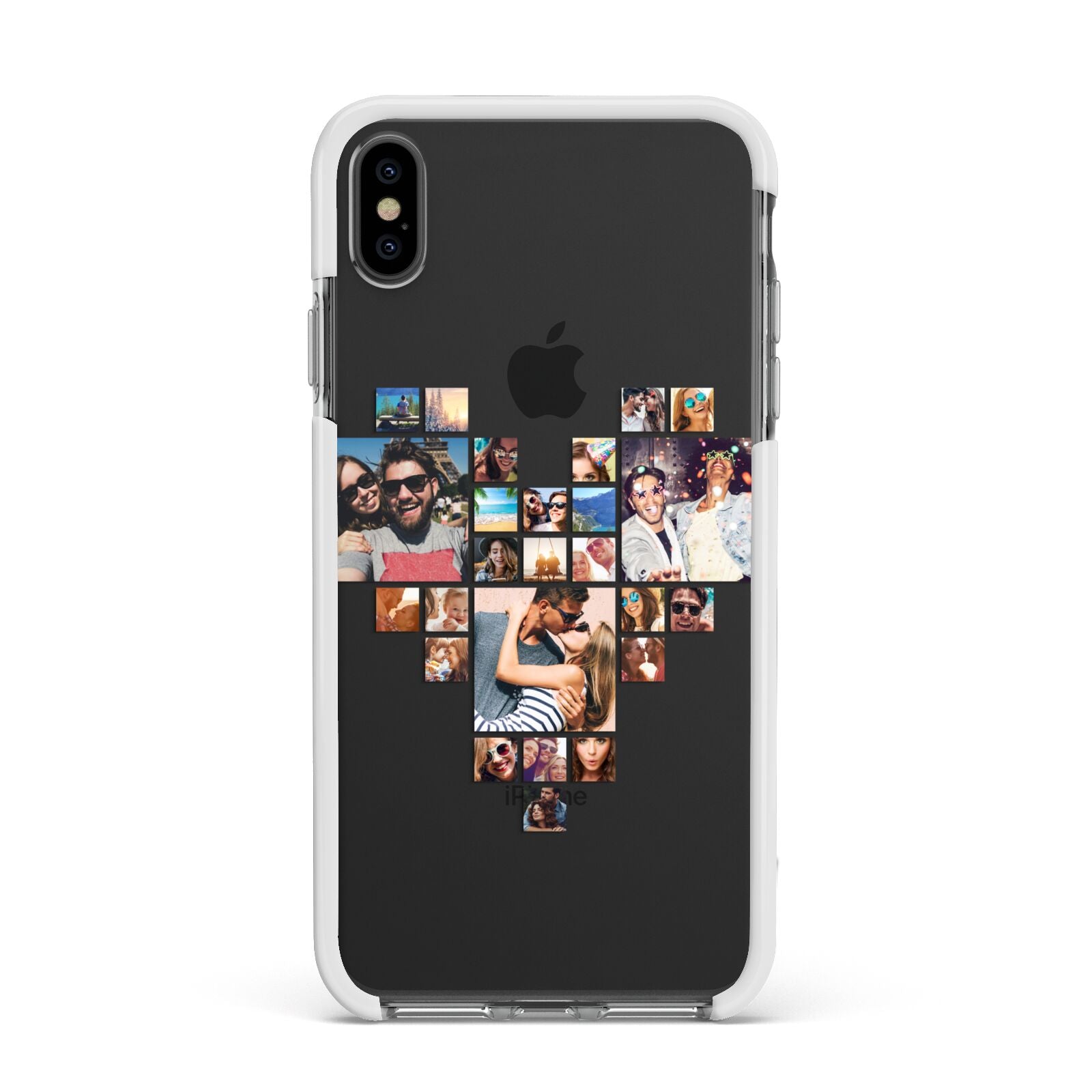 Photo Heart Collage Apple iPhone Xs Max Impact Case White Edge on Black Phone