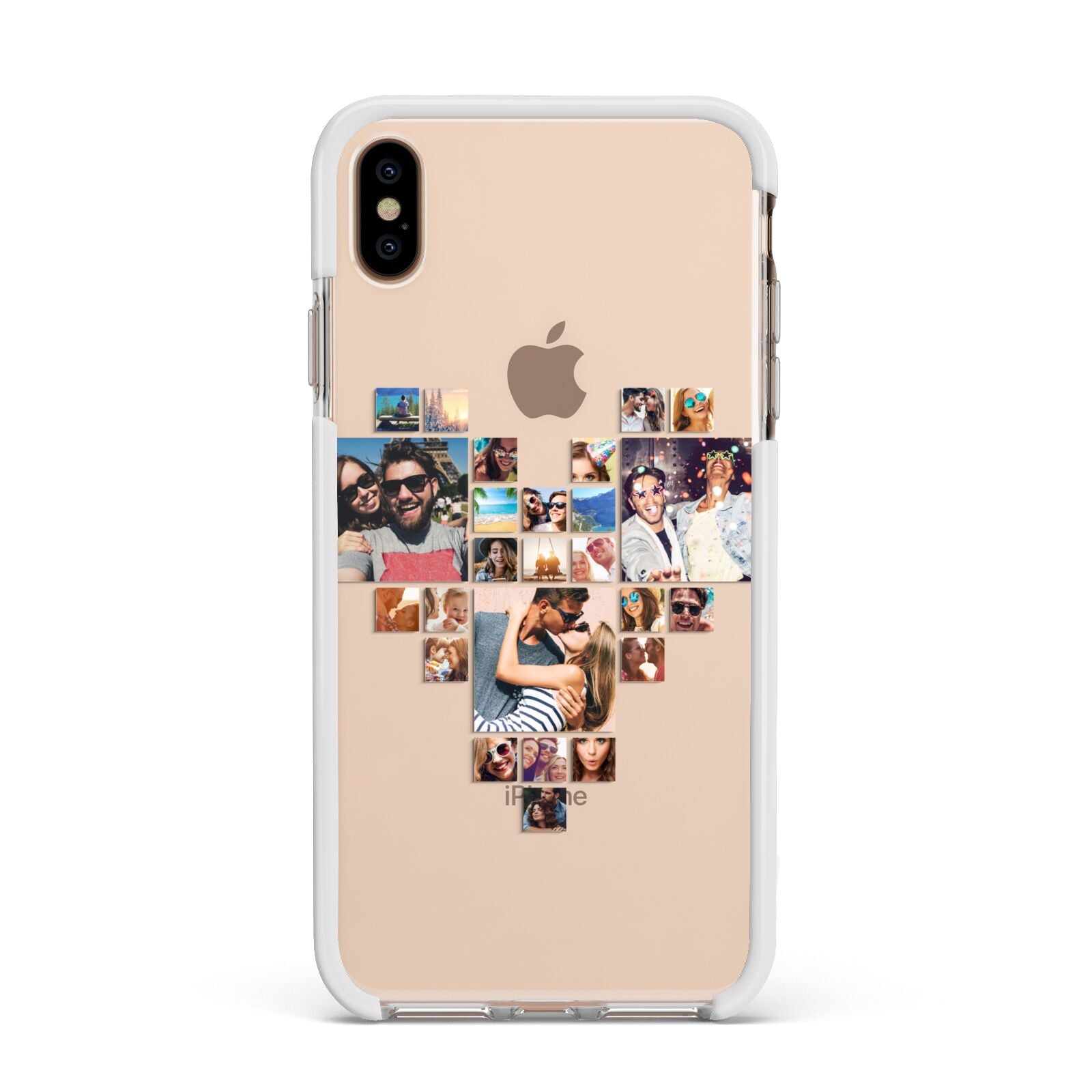 Photo Heart Collage Apple iPhone Xs Max Impact Case White Edge on Gold Phone