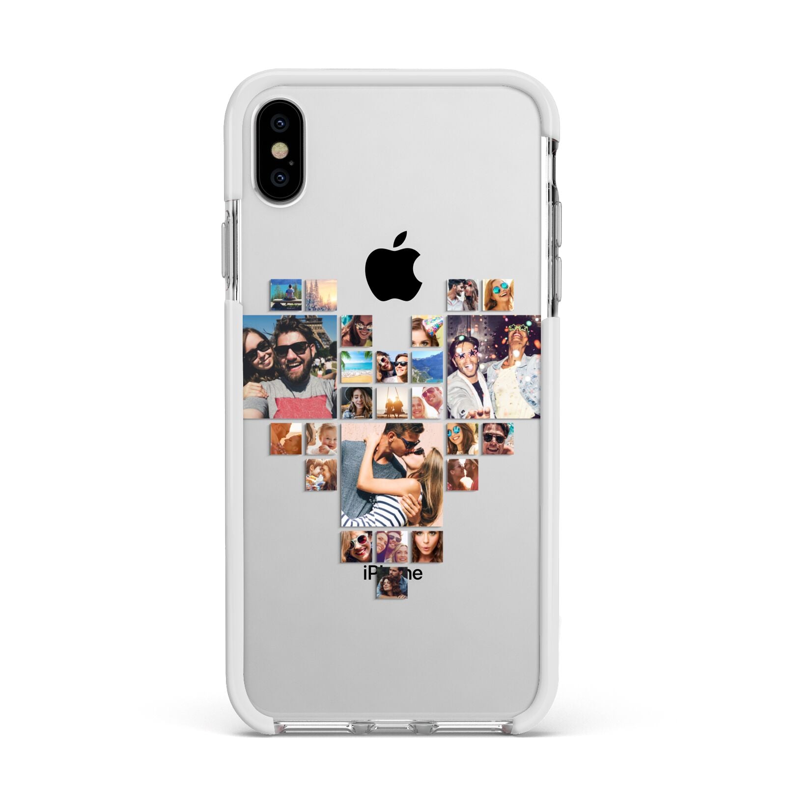 Photo Heart Collage Apple iPhone Xs Max Impact Case White Edge on Silver Phone