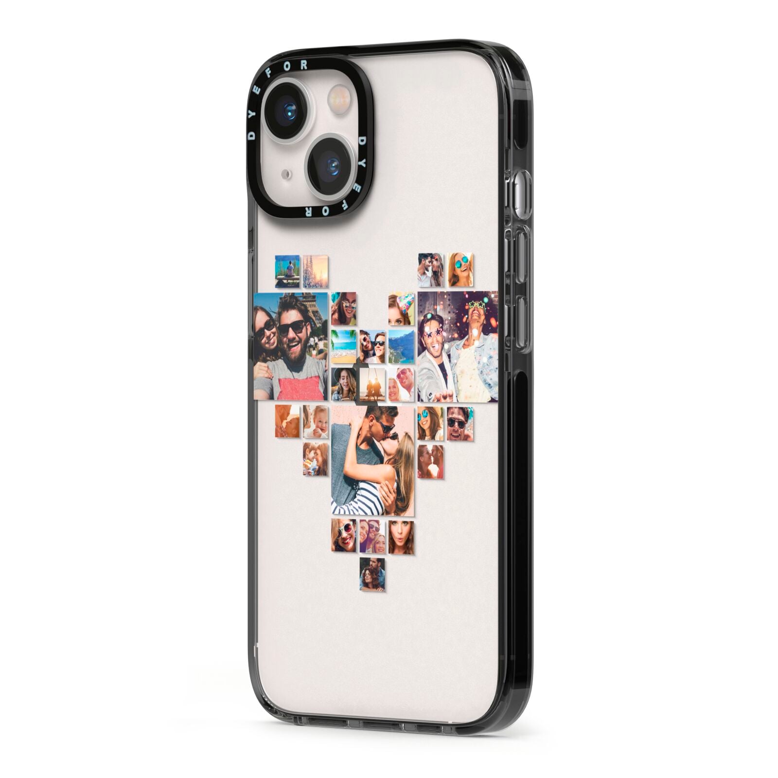 Photo Heart Collage iPhone 13 Black Impact Case Side Angle on Silver phone