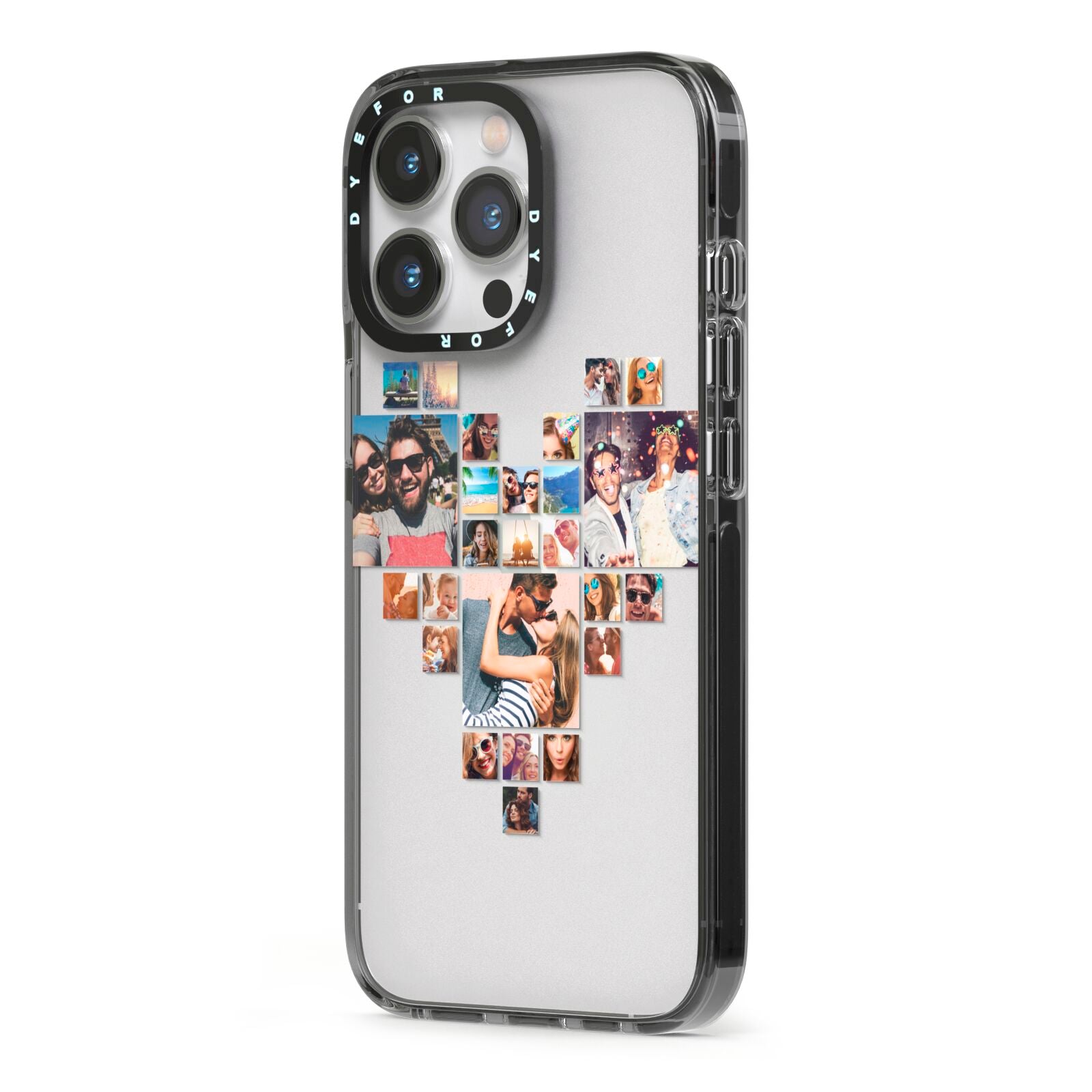 Photo Heart Collage iPhone 13 Pro Black Impact Case Side Angle on Silver phone