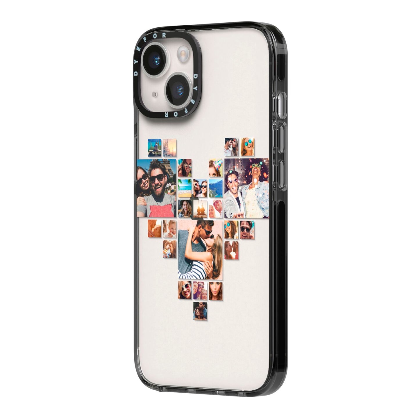 Photo Heart Collage iPhone 14 Black Impact Case Side Angle on Silver phone