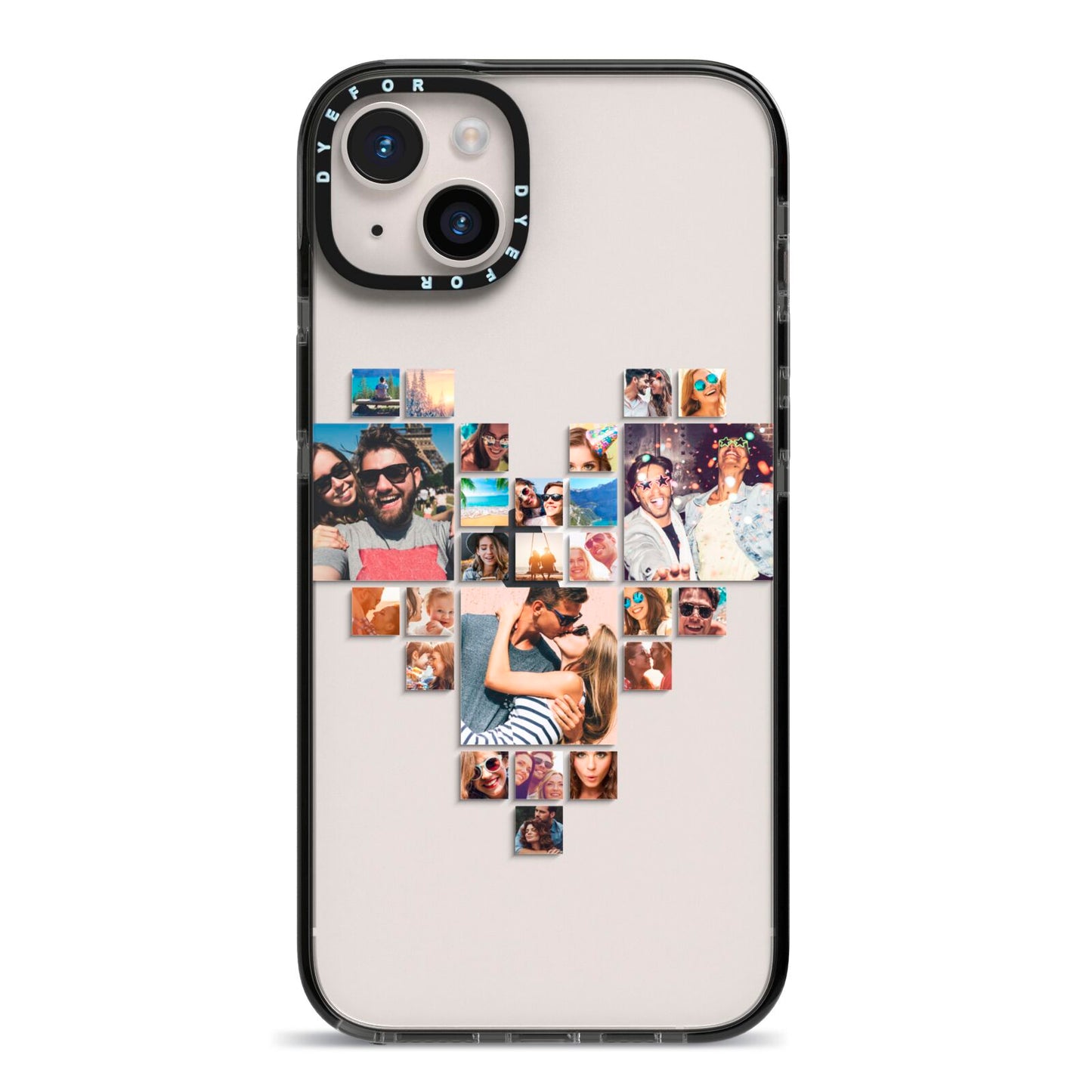 Photo Heart Collage iPhone 14 Plus Black Impact Case on Silver phone