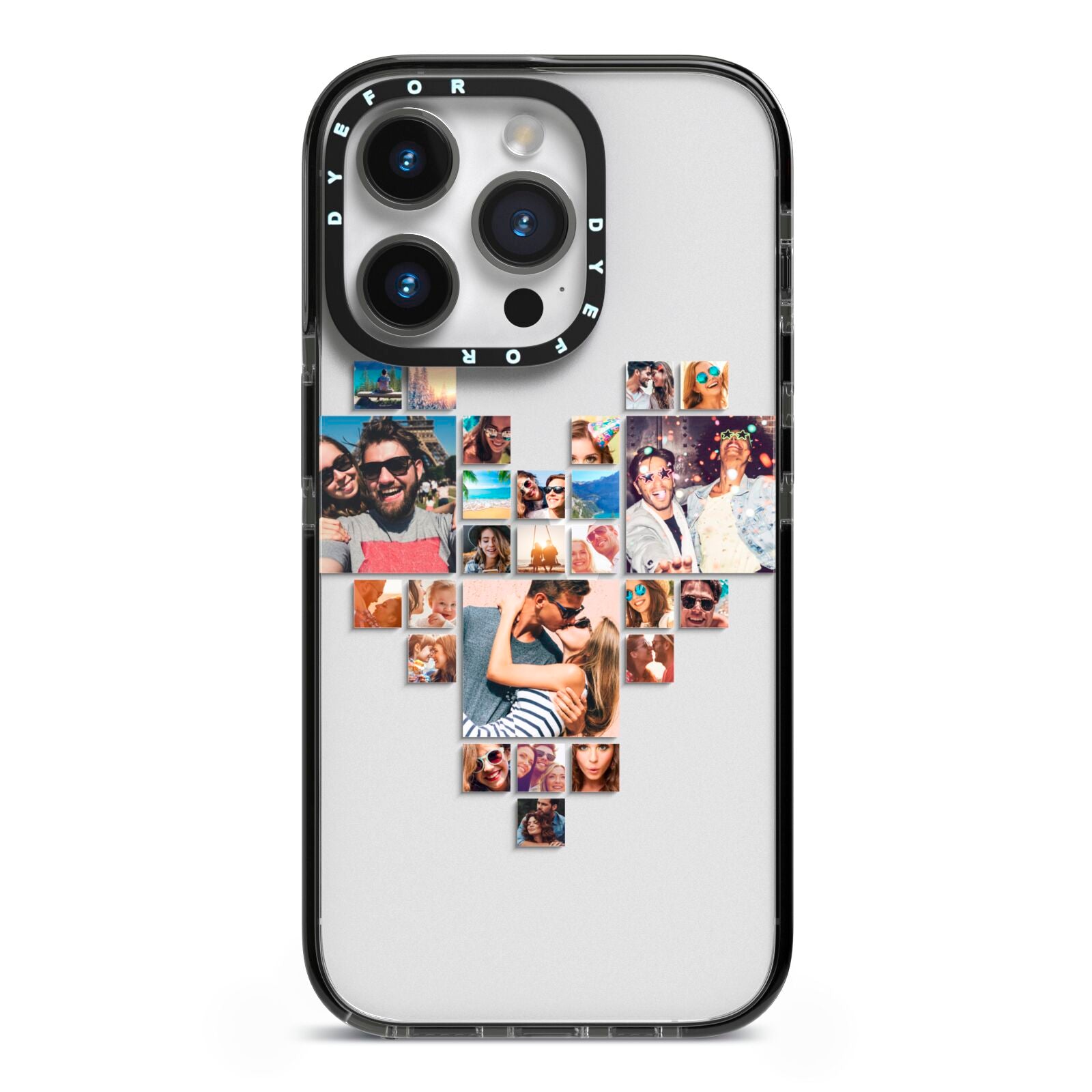 Photo Heart Collage iPhone 14 Pro Black Impact Case on Silver phone