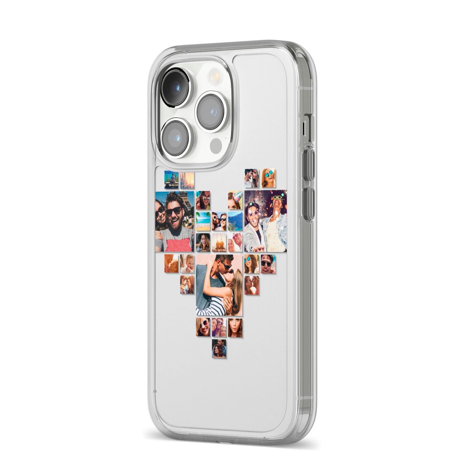 Photo Heart Collage iPhone 14 Pro Clear Tough Case Silver Angled Image