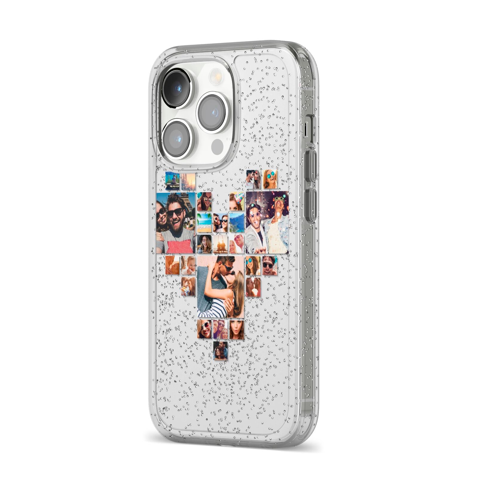 Photo Heart Collage iPhone 14 Pro Glitter Tough Case Silver Angled Image