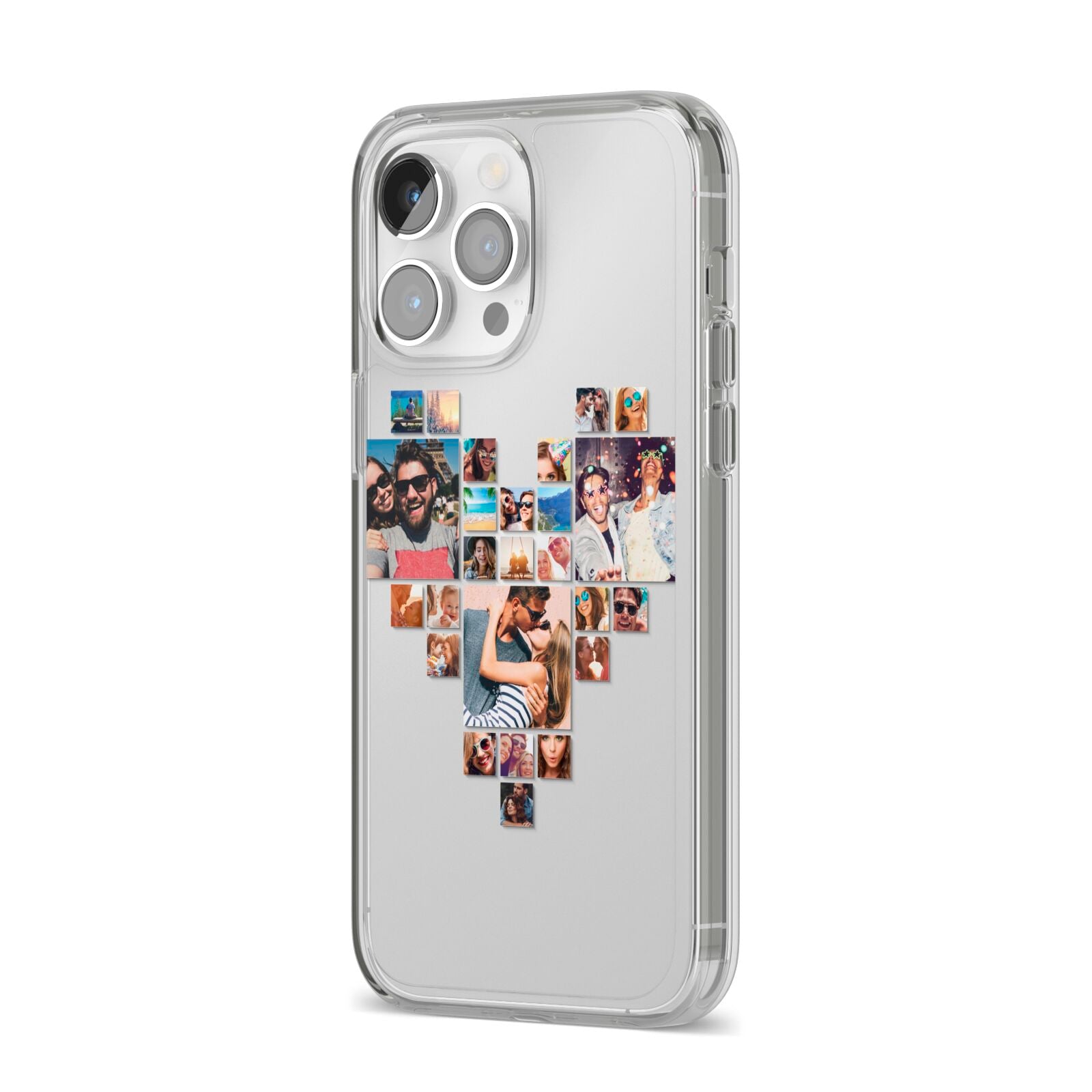 Photo Heart Collage iPhone 14 Pro Max Clear Tough Case Silver Angled Image