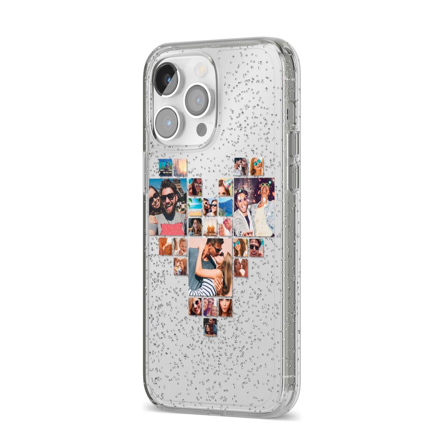 Photo Heart Collage iPhone 14 Pro Max Glitter Tough Case Silver Angled Image