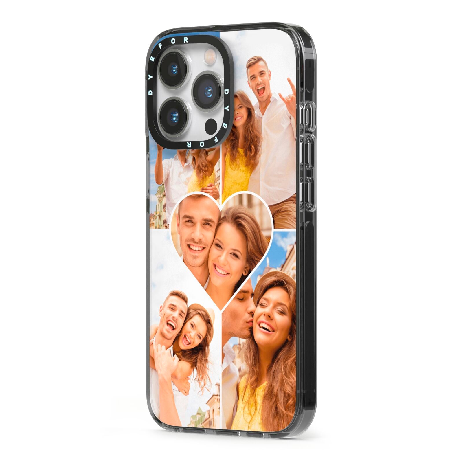 Photo Heart iPhone 13 Pro Black Impact Case Side Angle on Silver phone