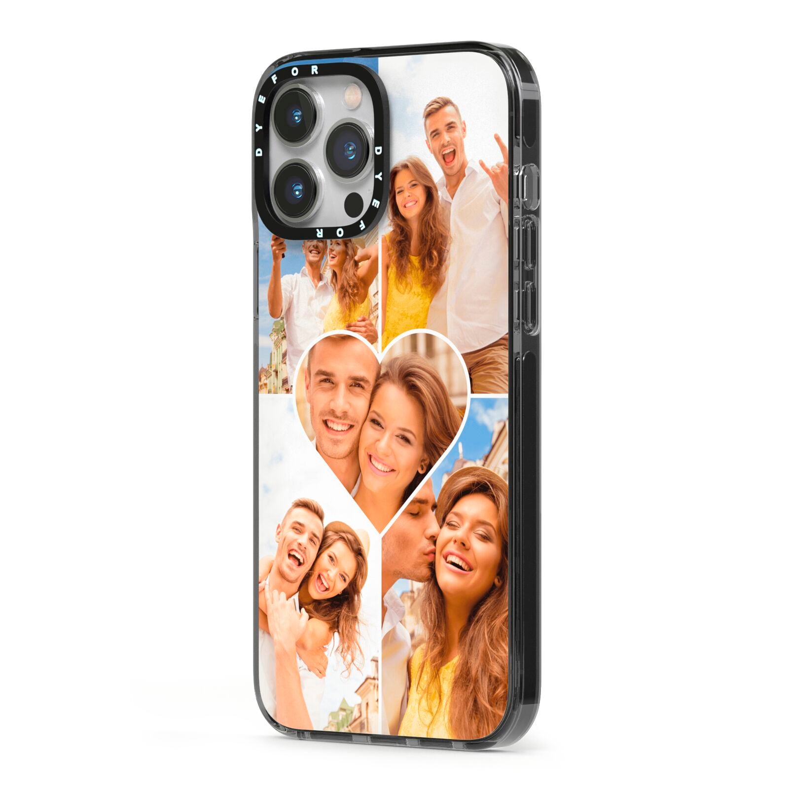 Photo Heart iPhone 13 Pro Max Black Impact Case Side Angle on Silver phone