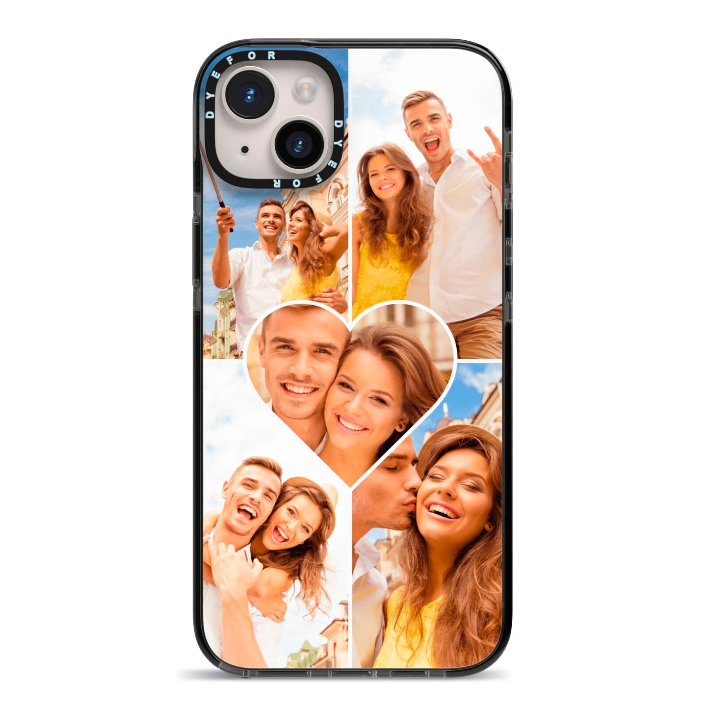 Photo Heart iPhone 14 Plus Black Impact Case on Silver phone