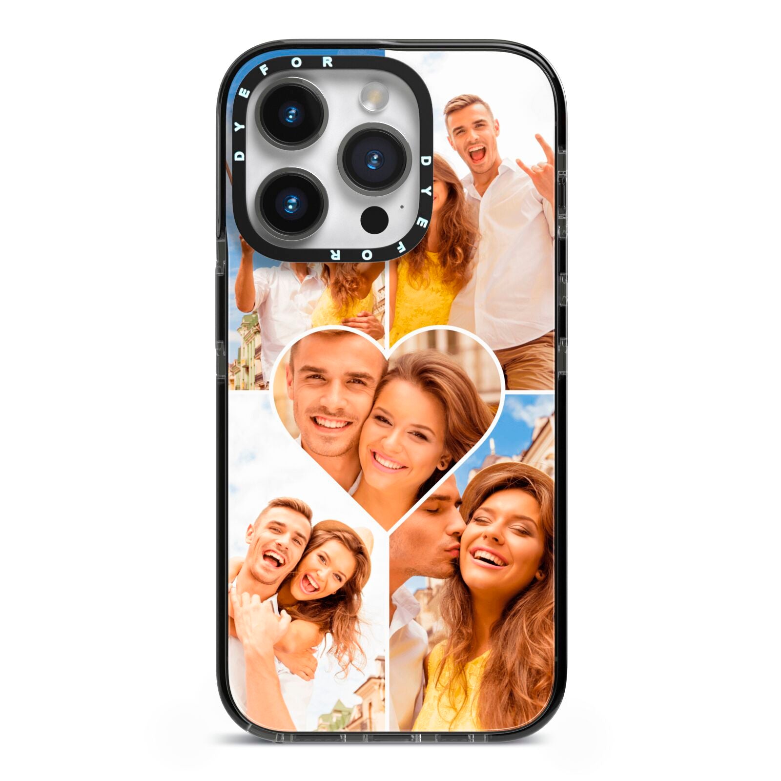 Photo Heart iPhone 14 Pro Black Impact Case on Silver phone