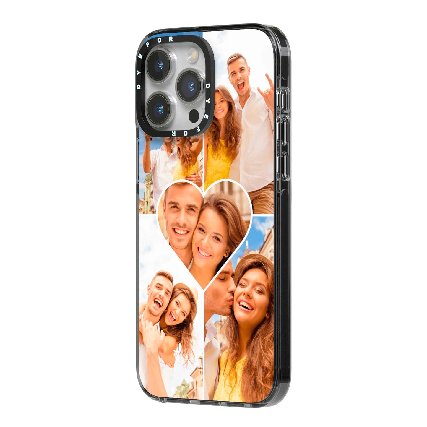 Photo Heart iPhone 14 Pro Max Black Impact Case Side Angle on Silver phone