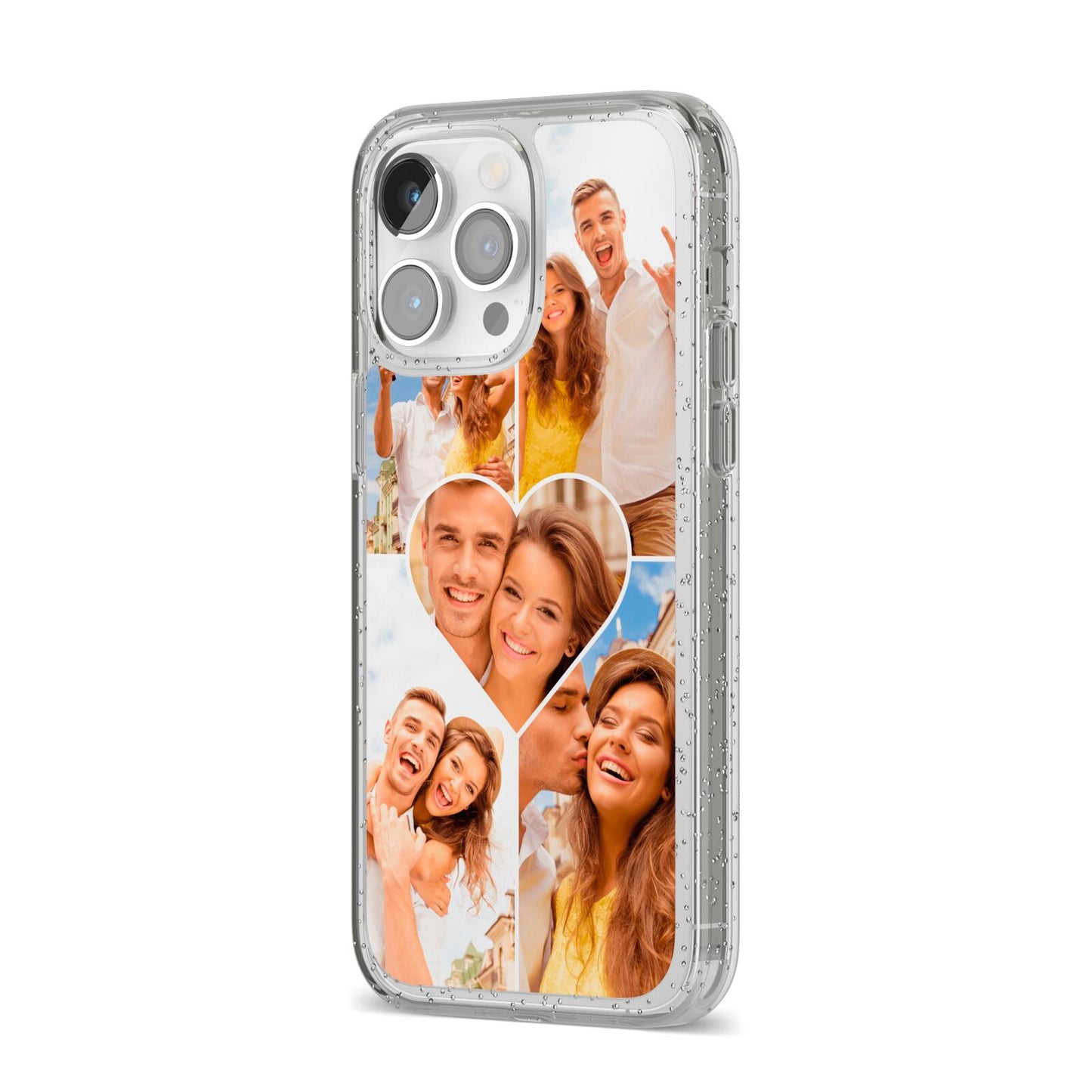Photo Heart iPhone 14 Pro Max Glitter Tough Case Silver Angled Image