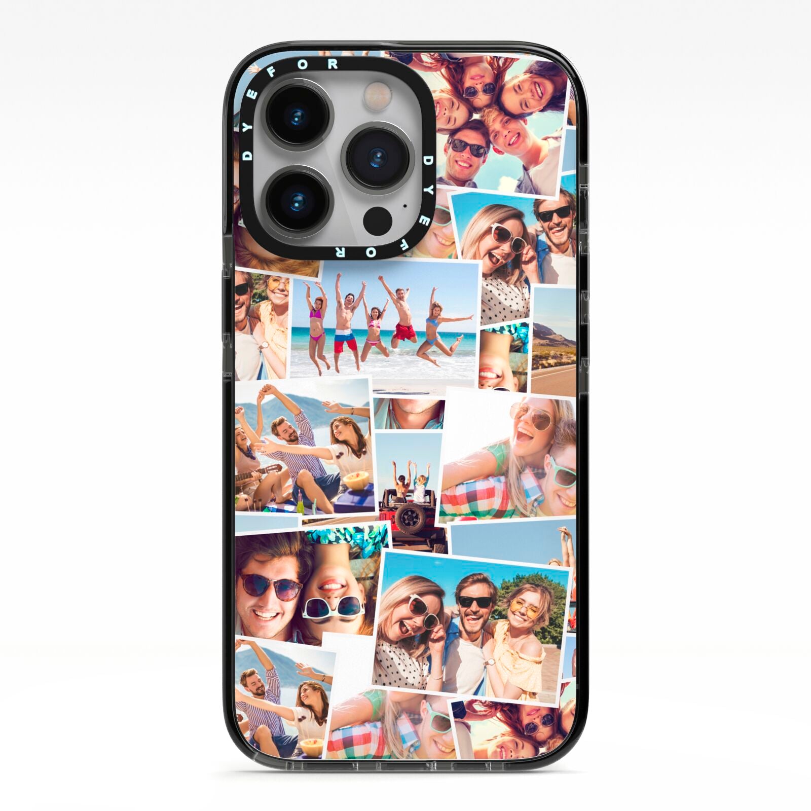 Photo Montage iPhone 13 Pro Black Impact Case on Silver phone