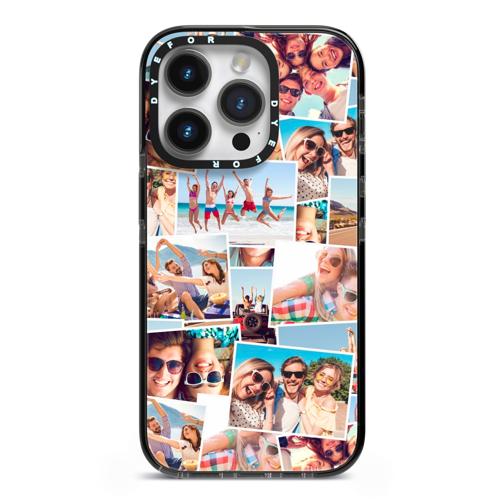 Photo Montage iPhone 14 Pro Black Impact Case on Silver phone