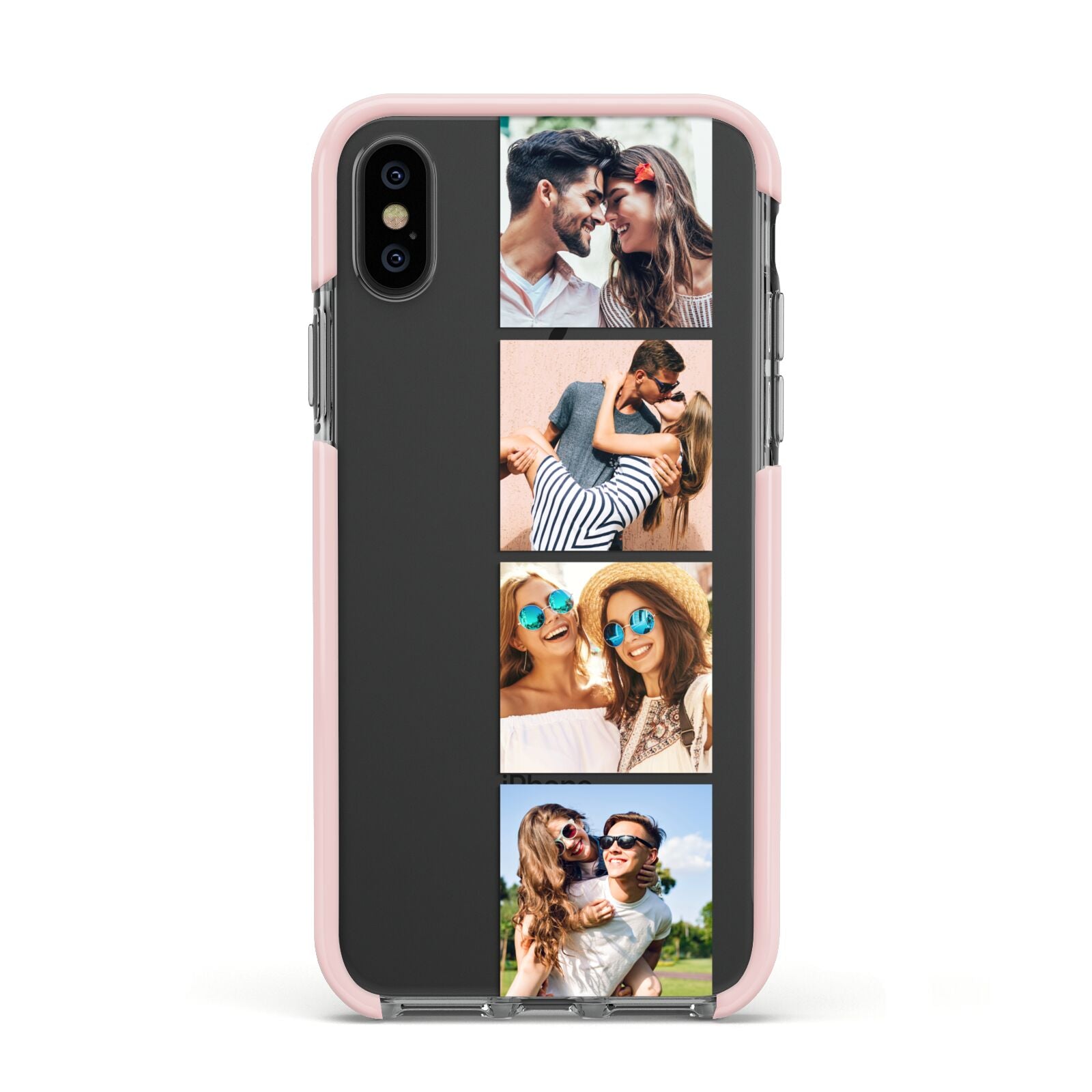Photo Strip Montage Upload Apple iPhone Xs Impact Case Pink Edge on Black Phone
