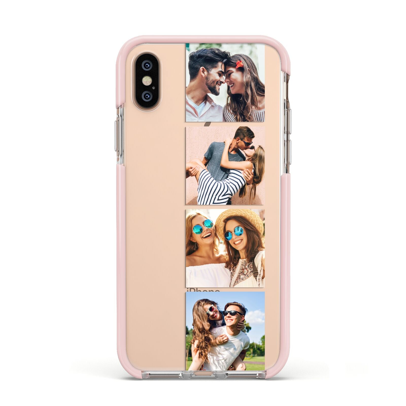 Photo Strip Montage Upload Apple iPhone Xs Impact Case Pink Edge on Gold Phone