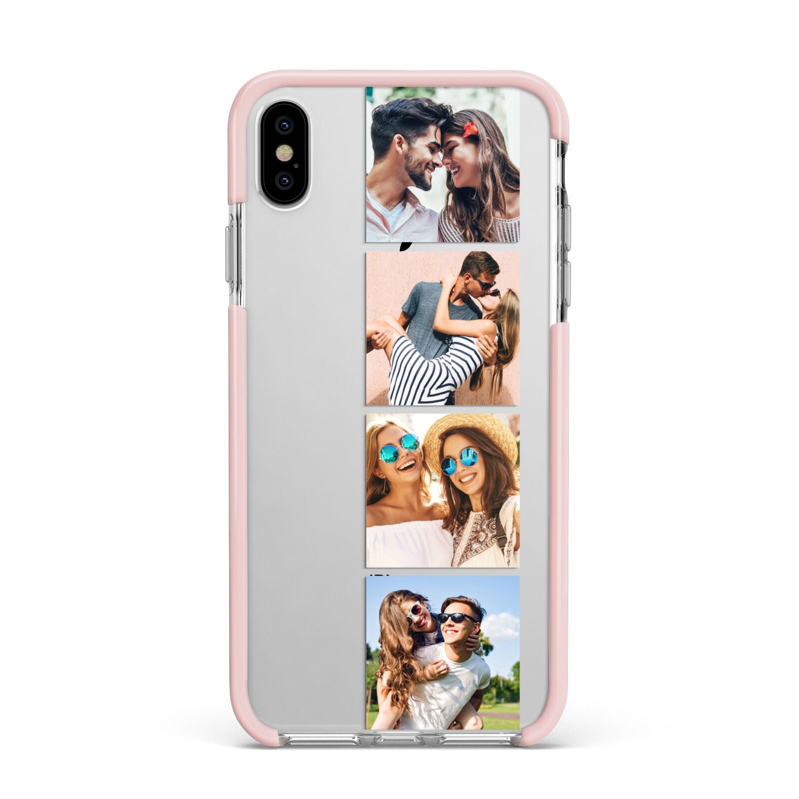 Photo Strip Montage Upload Apple iPhone Xs Max Impact Case Pink Edge on Silver Phone