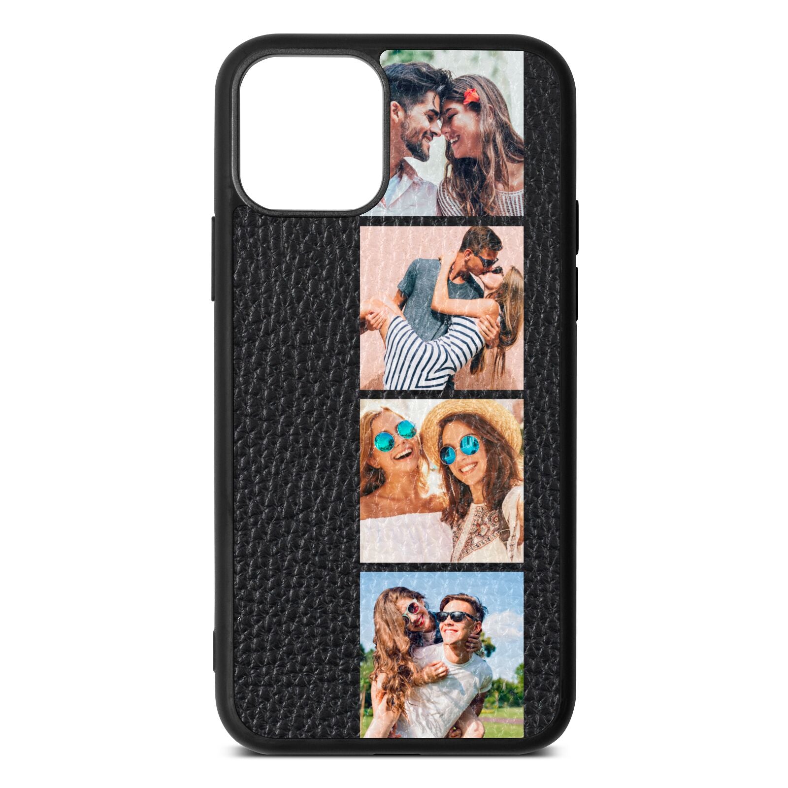 Photo Strip Montage Upload Black Pebble Leather iPhone 11 Pro Case