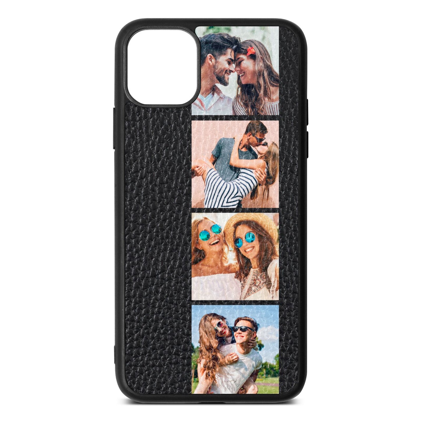 Photo Strip Montage Upload Black Pebble Leather iPhone 11 Pro Max Case
